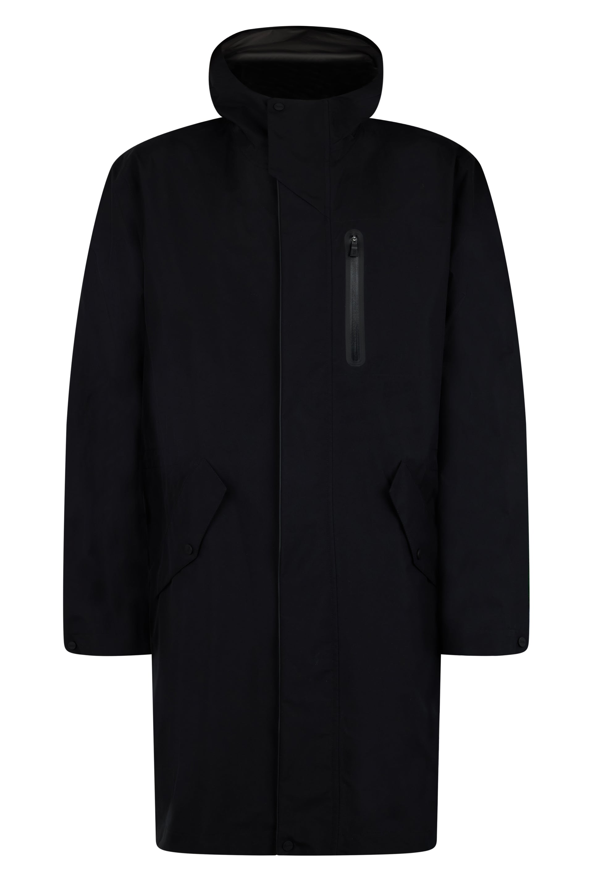 Long black windbreaker, elegant and versatile