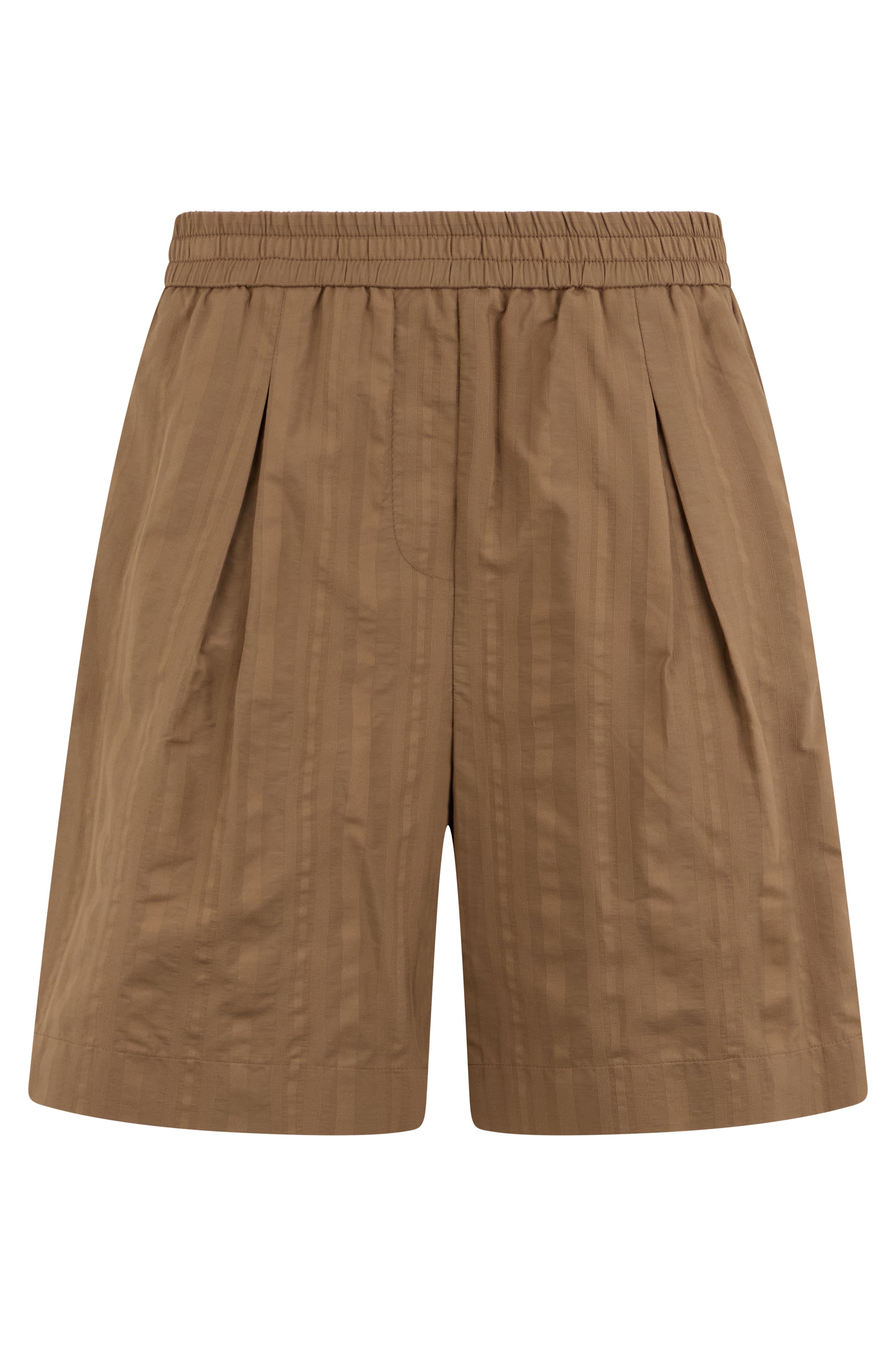 Light brown shorts with an elastic waistband