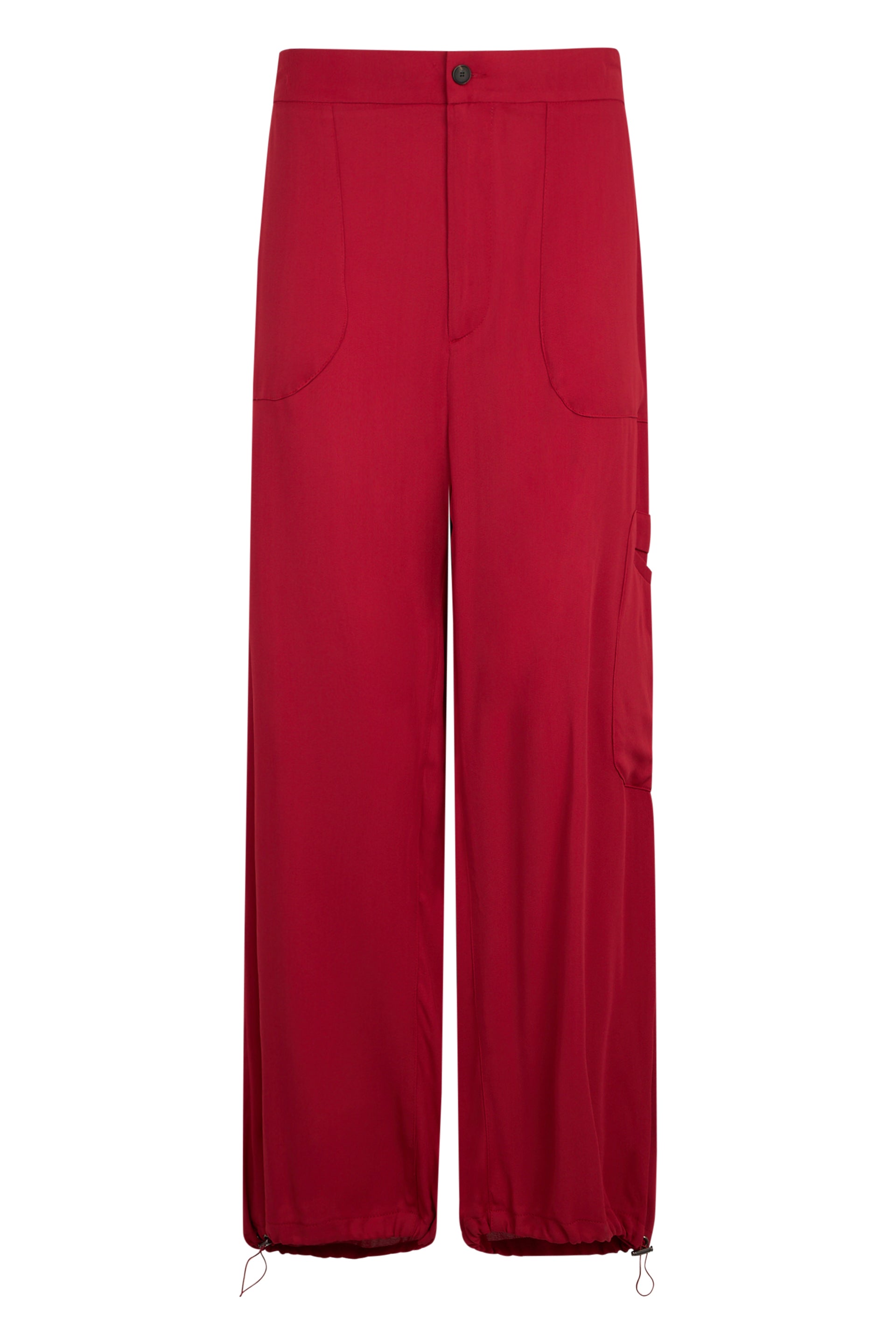 Long red pants, lightweight and comfortable.