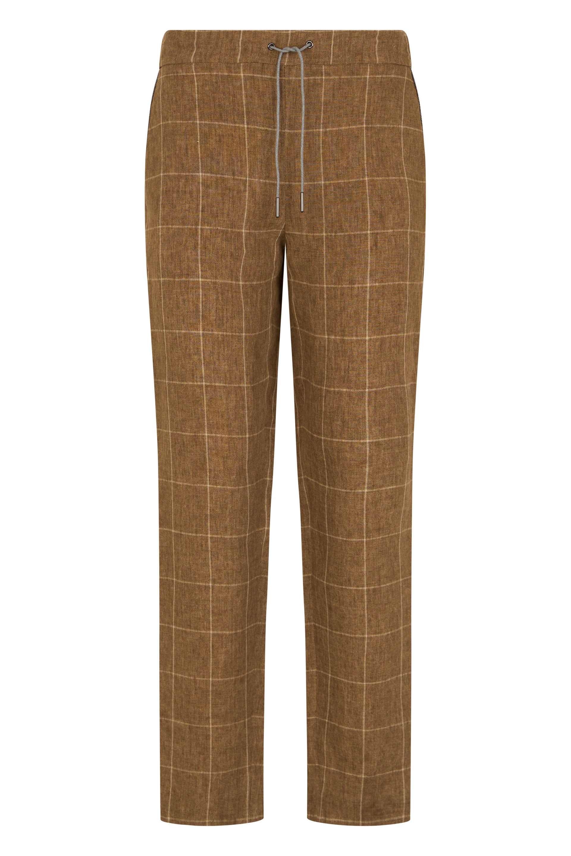 Elegant brown plaid pants with casual and refined design.