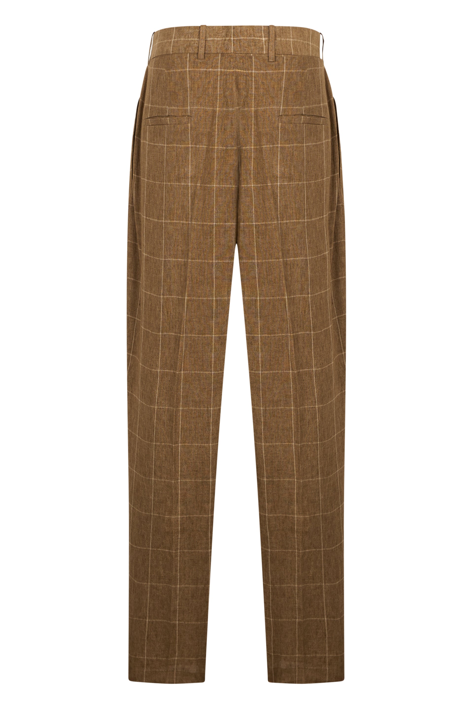 Elegant tapered pants in plaid camel color.