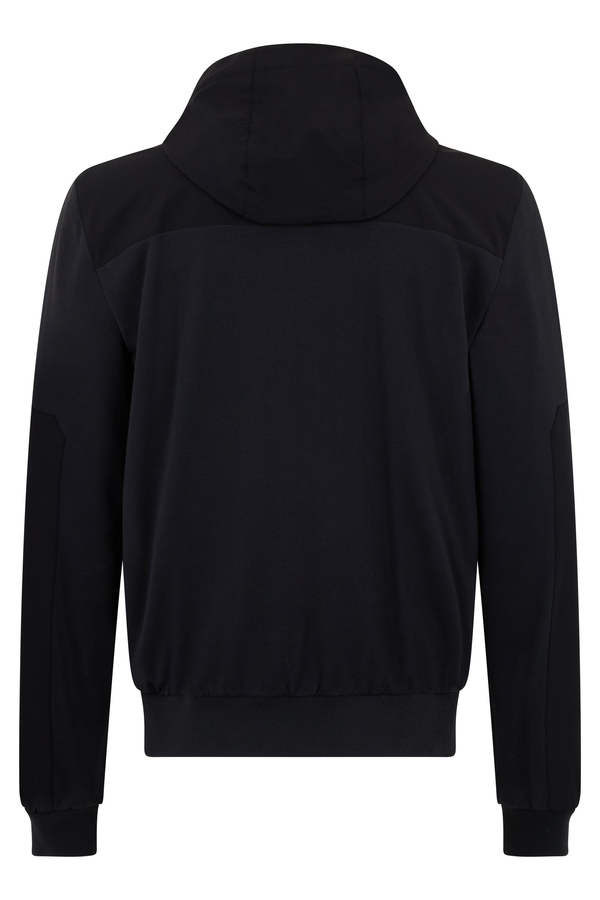 Black jacket with hood, minimalist and practical