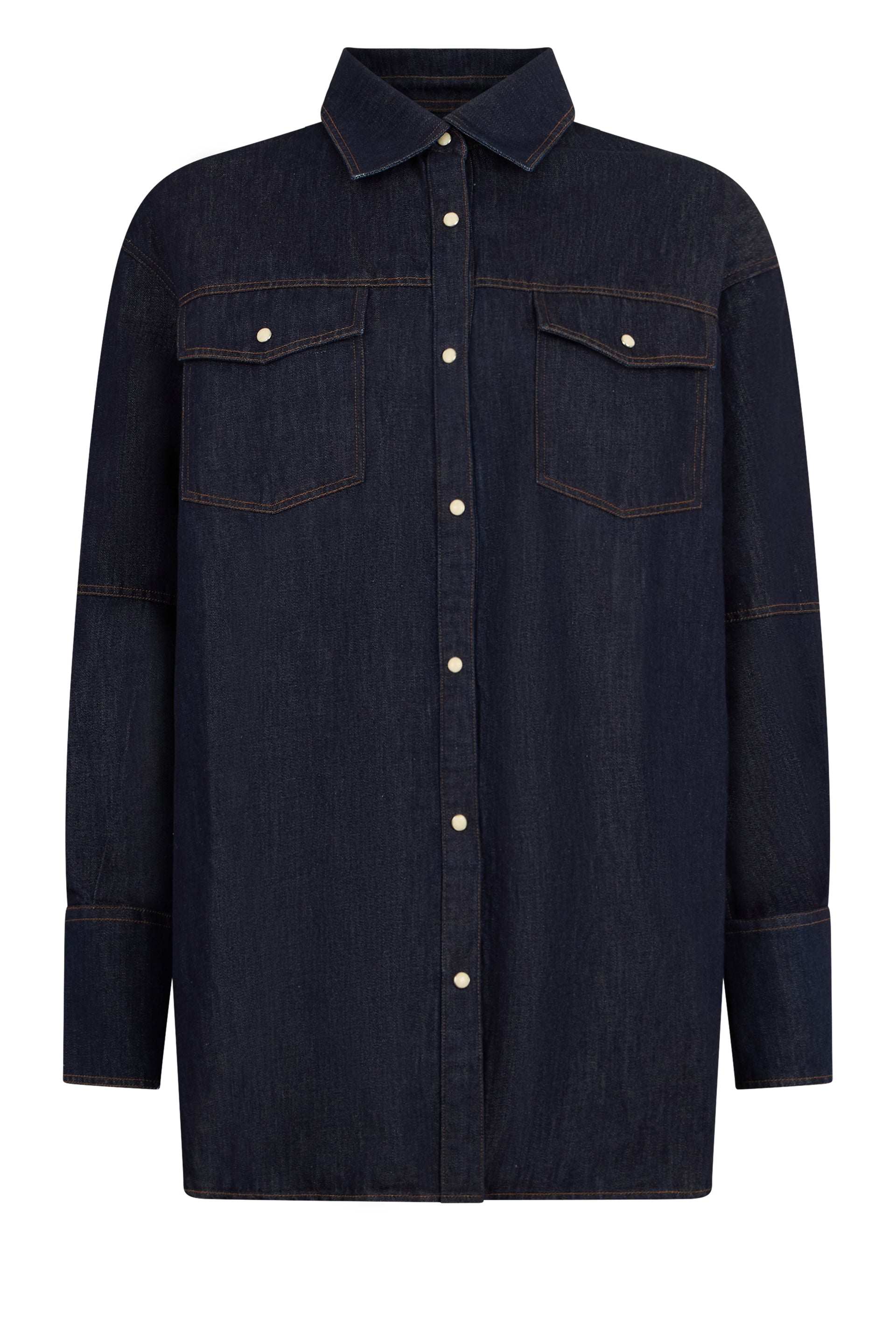 Dark blue denim shirt, versatile and comfortable