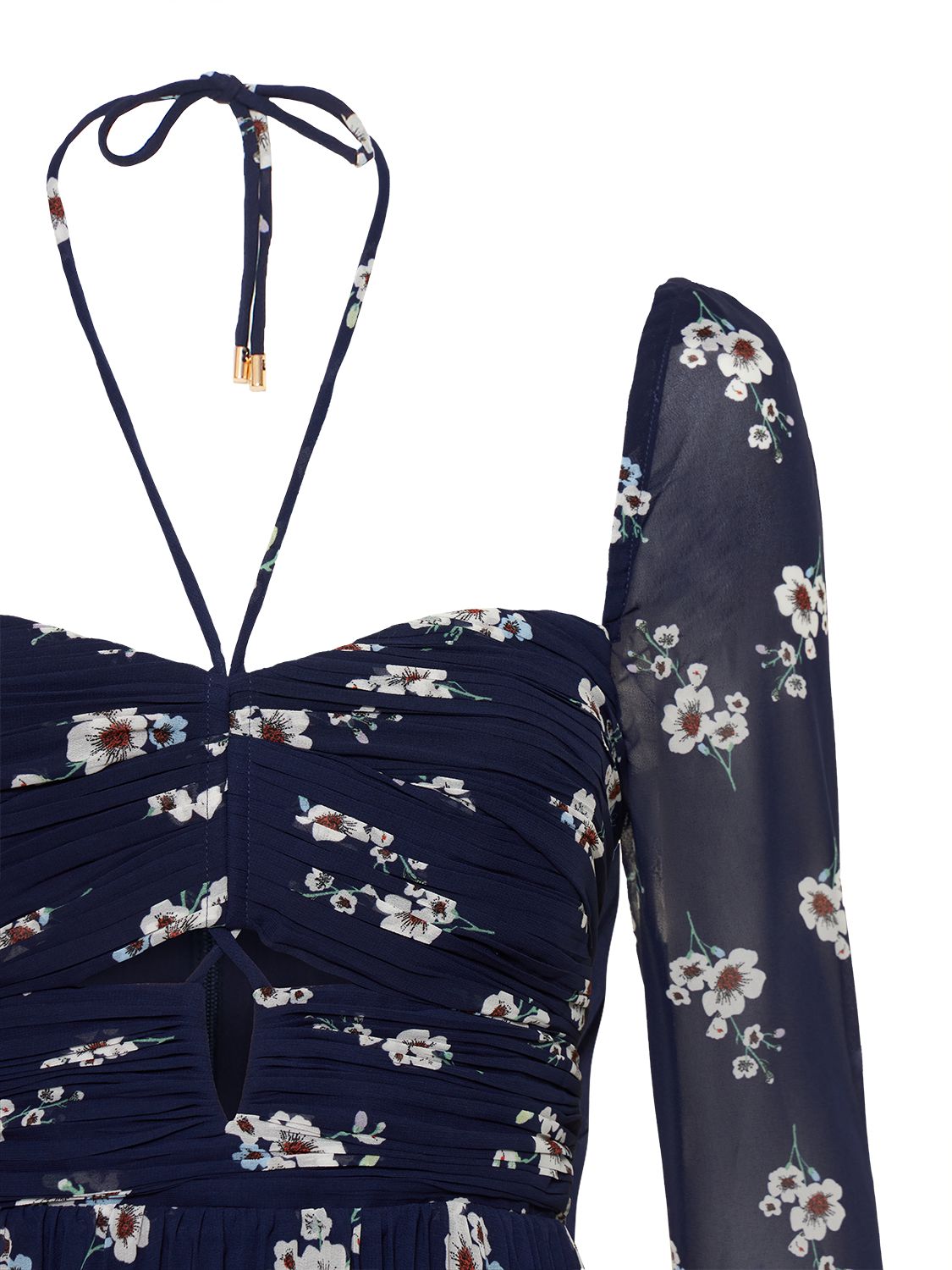 Elegant long dress with blue fantasy print