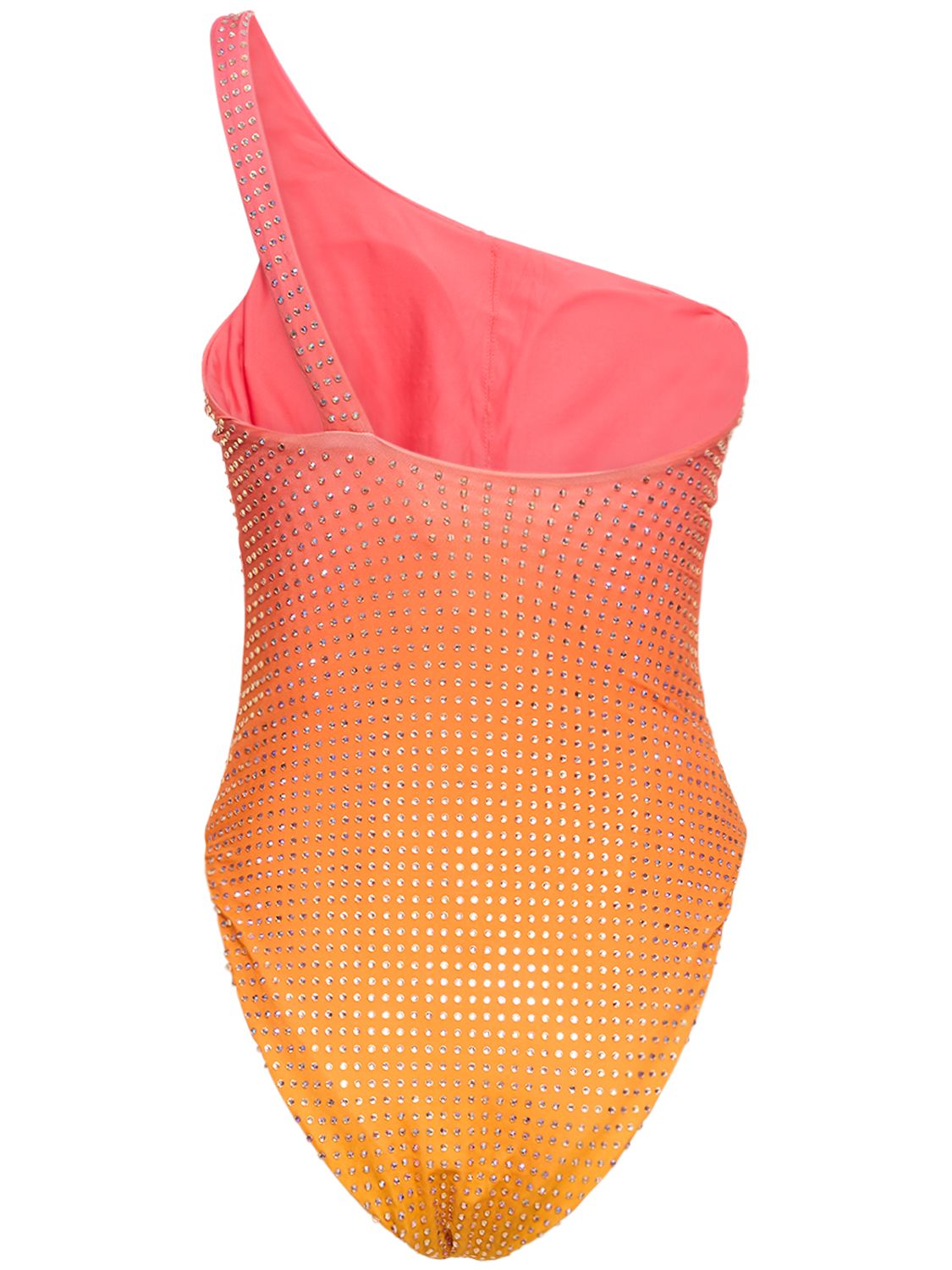 One-shoulder swimsuit with rhinestones