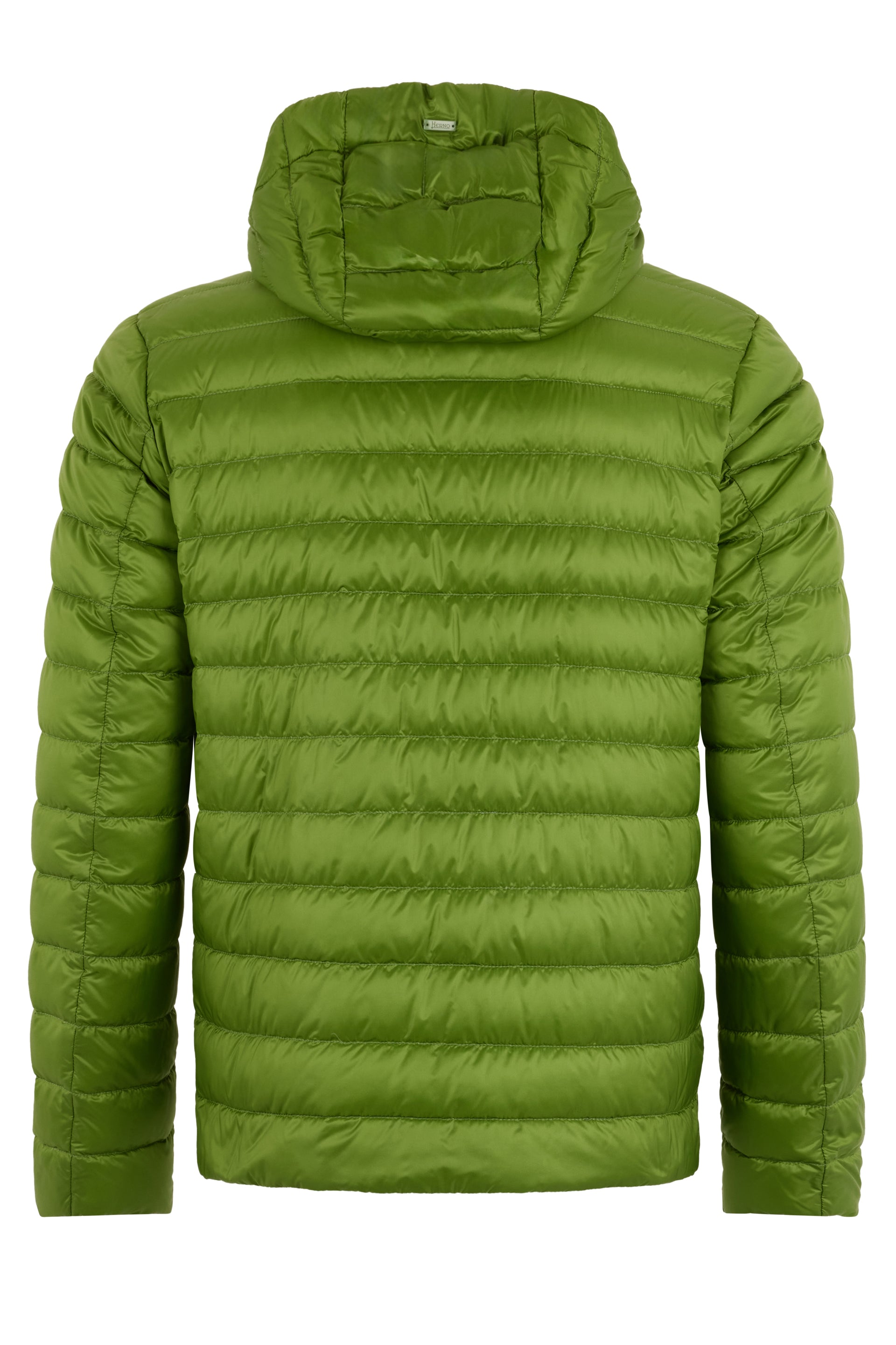 Green padded jacket with hood and zipper