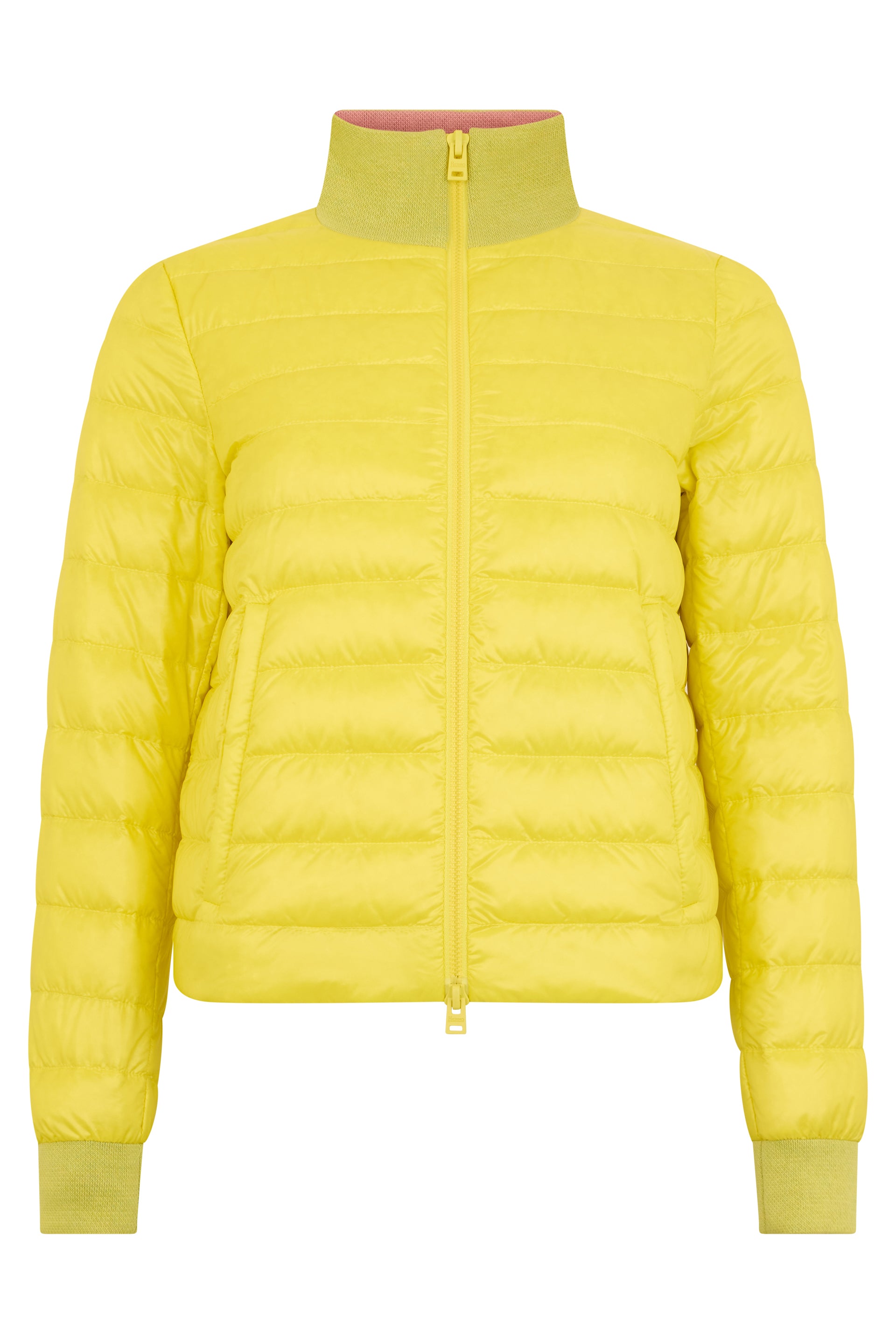Yellow puffer jacket with high collar