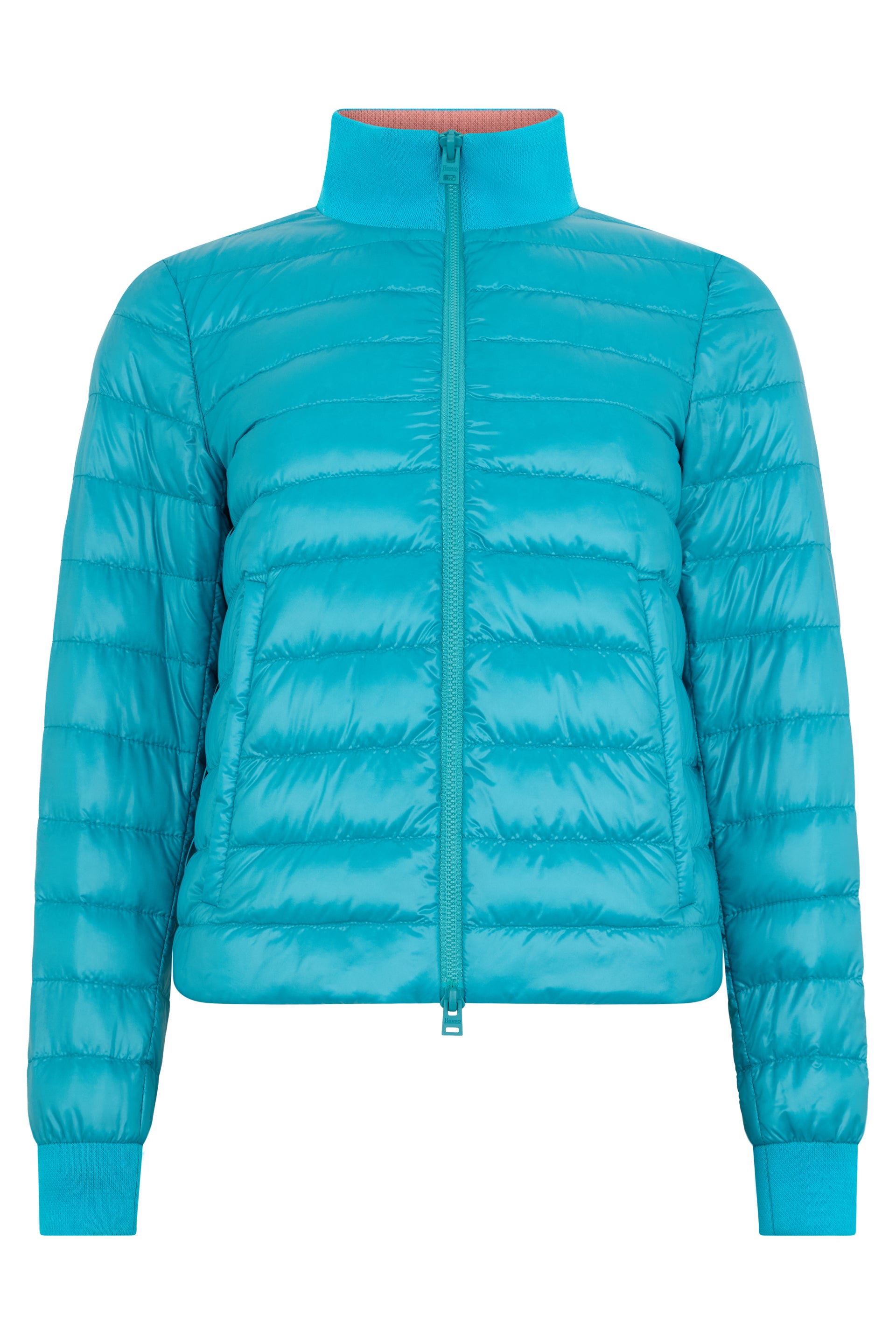 Light blue quilted jacket with zip