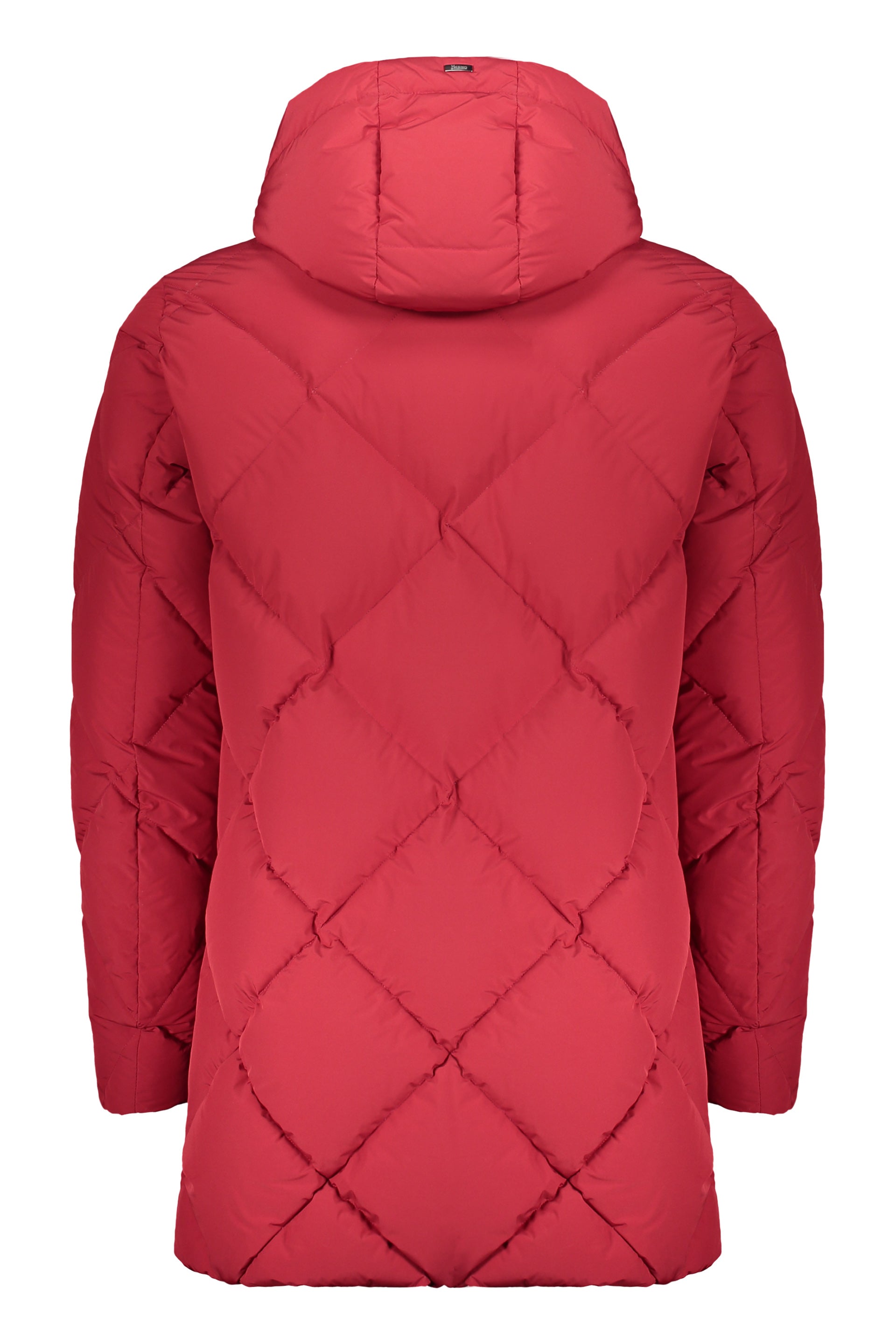 Red padded jacket with hood