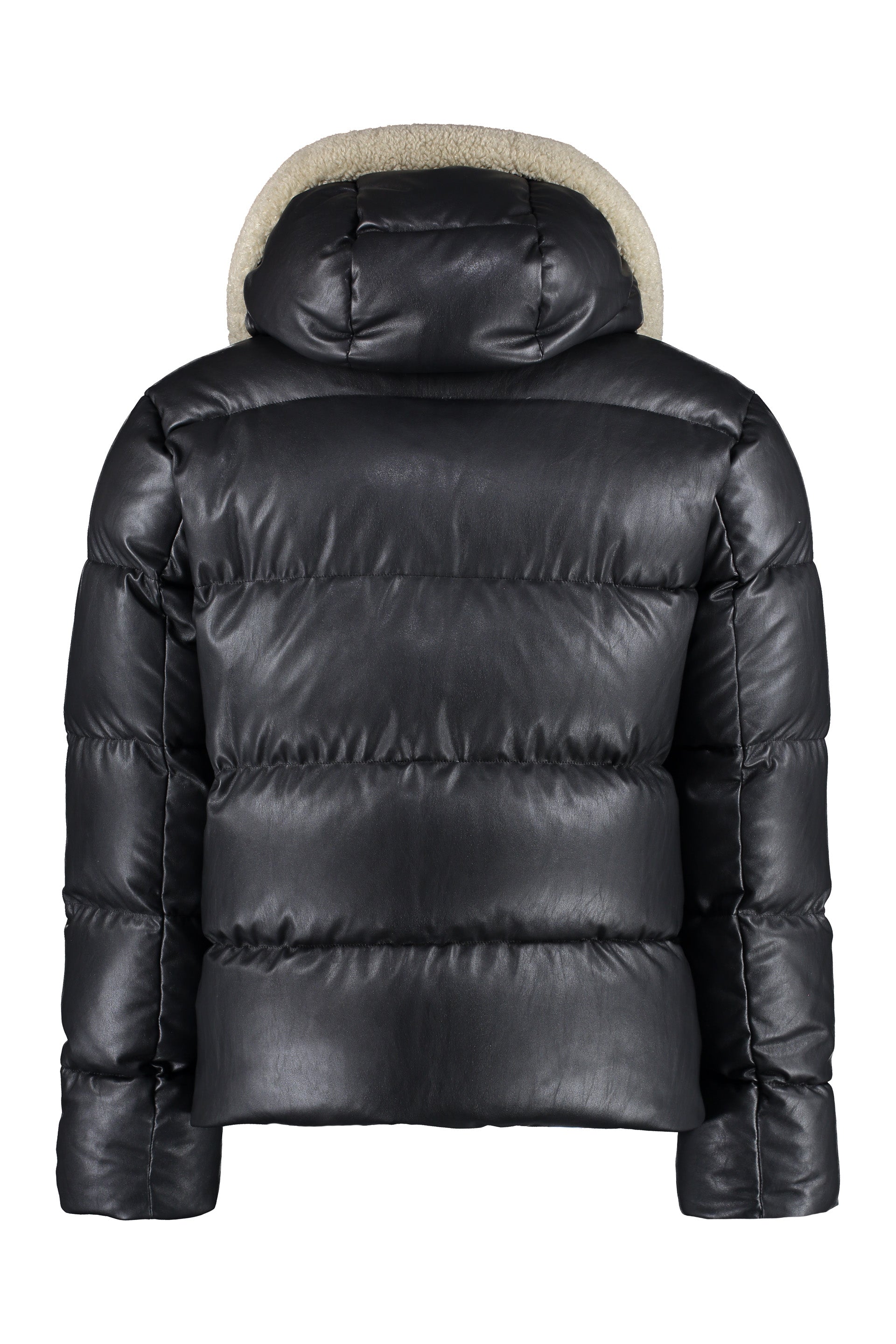 Hooded bomber-style down jacket