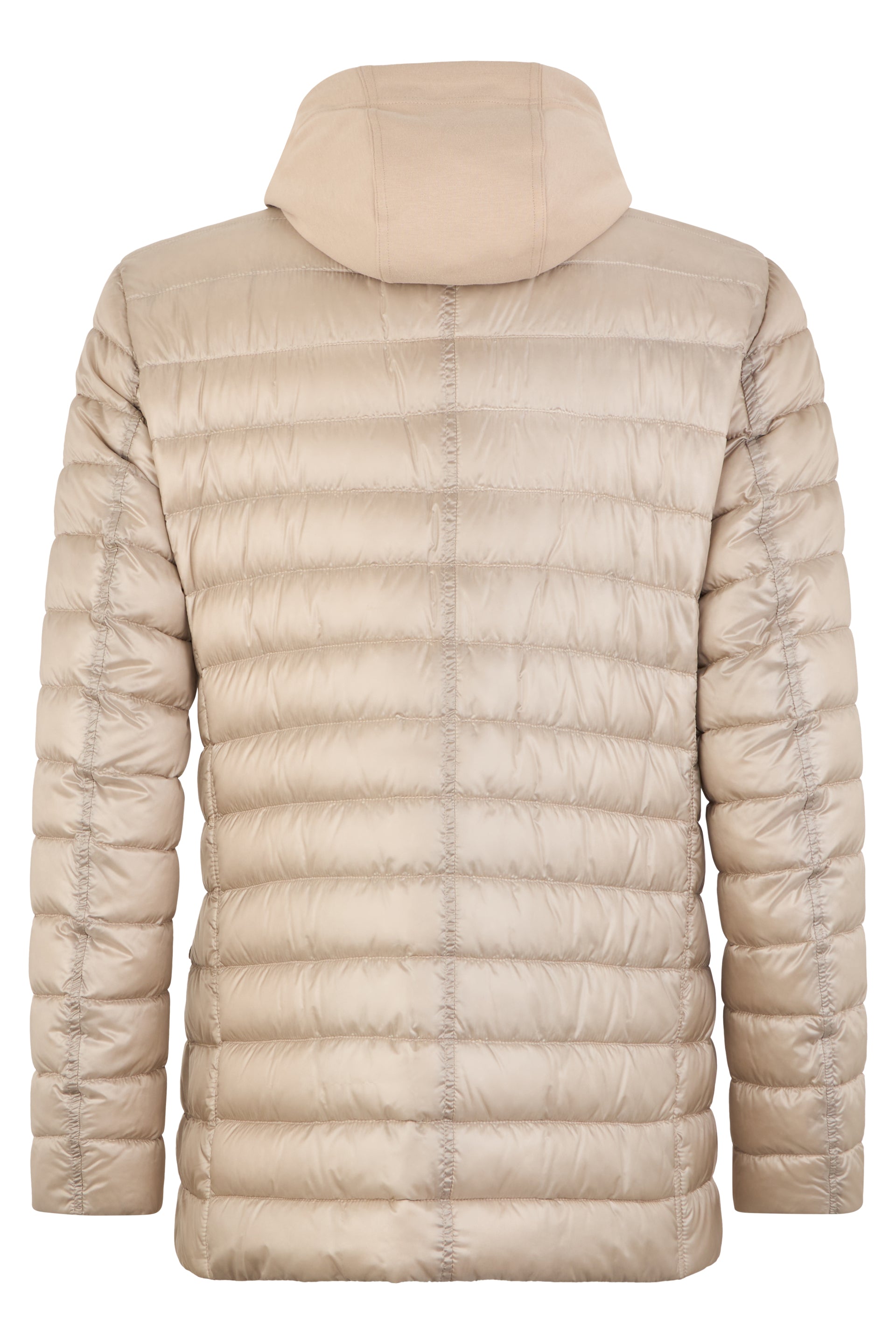 Padded jacket in sand tones with hood, elegance and comfort guaranteed