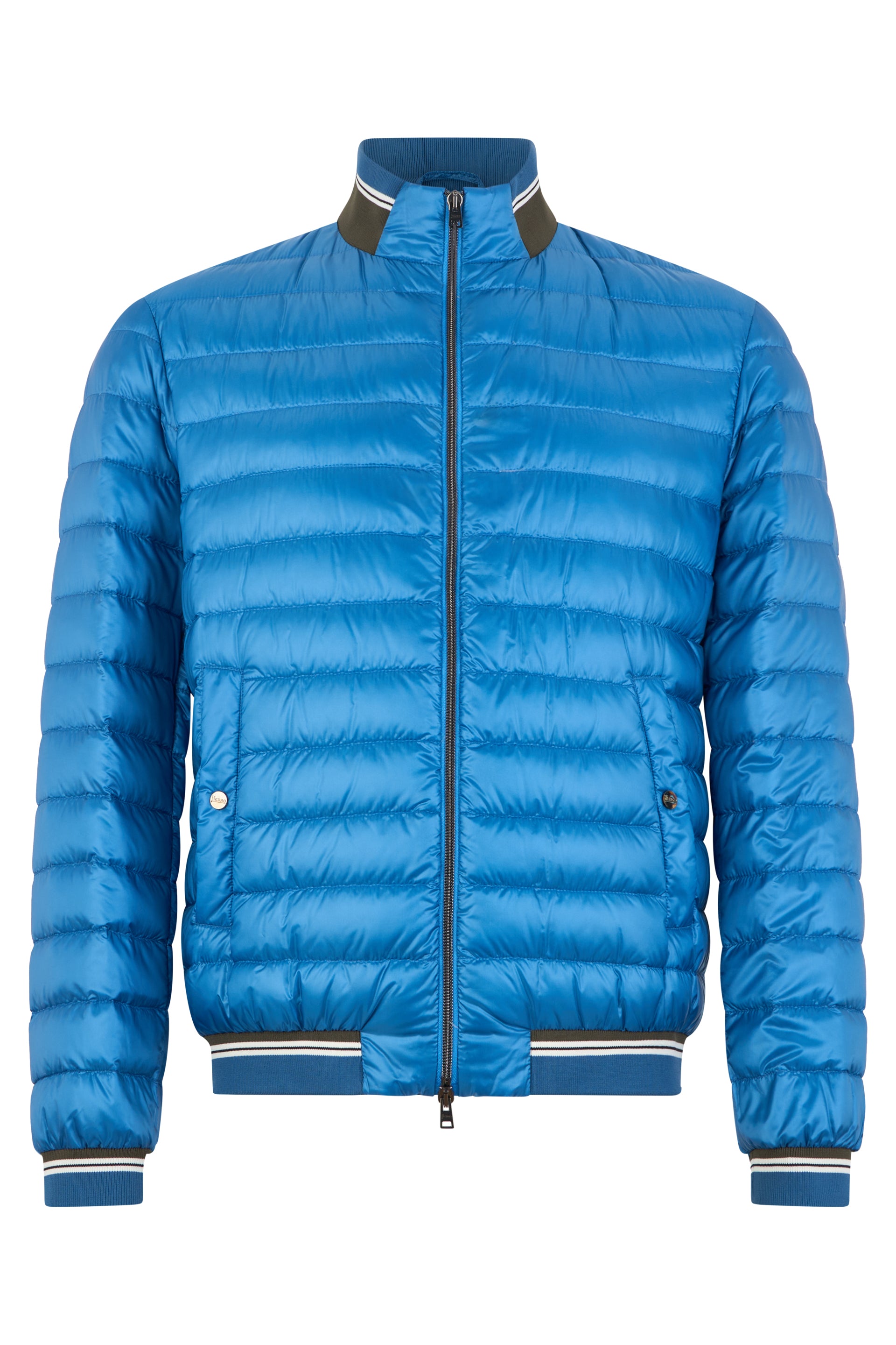Blue padded jacket with zip and collar