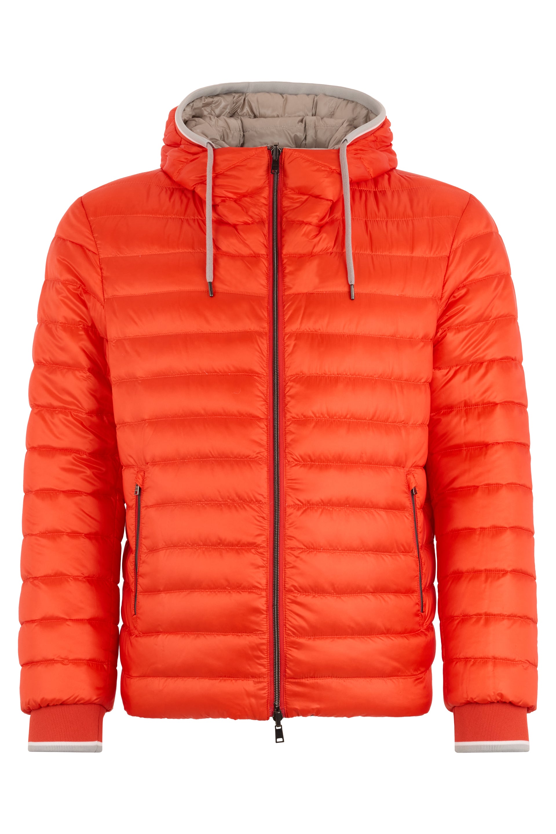Orange padded jacket with a versatile design