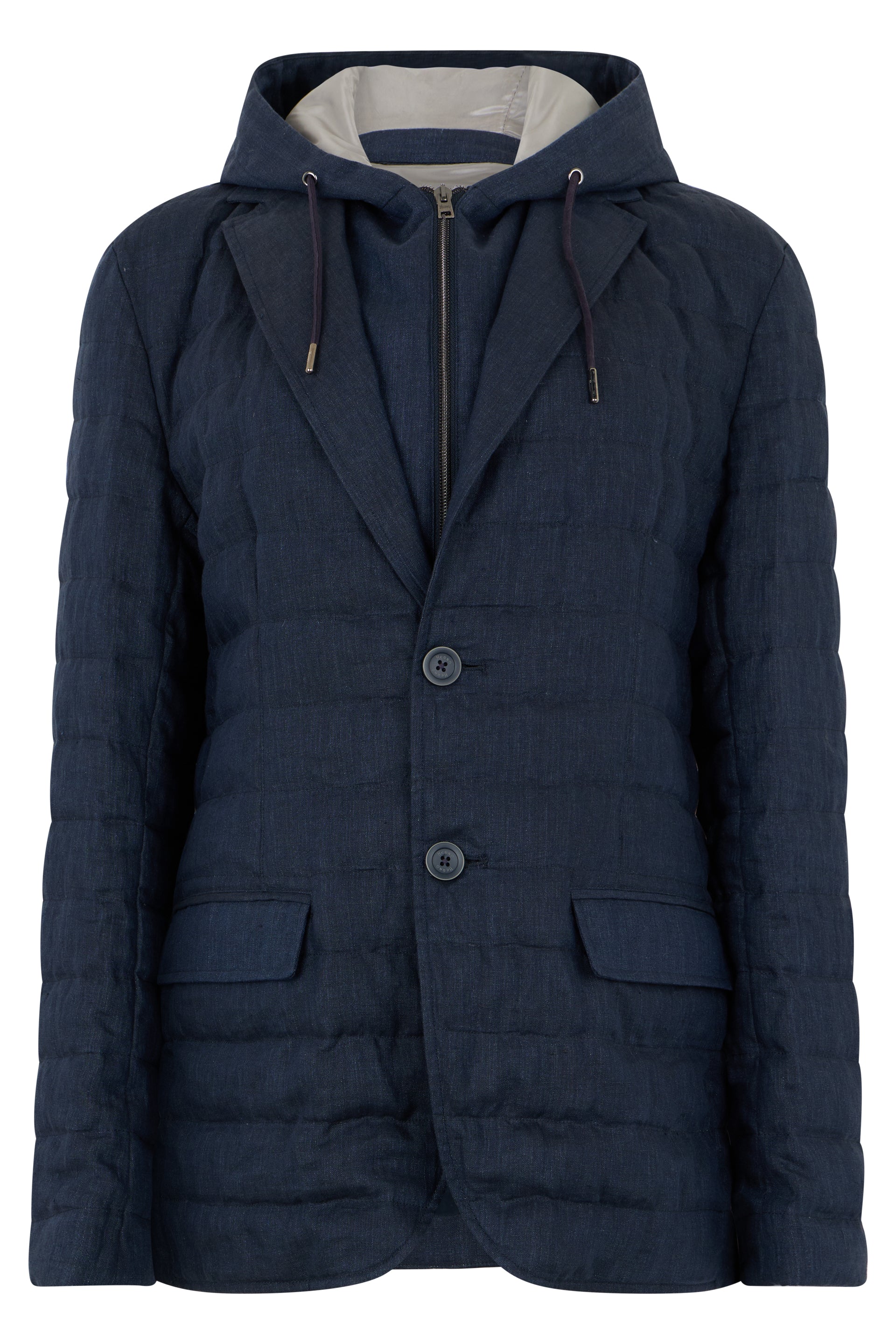 Dark blue winter coat with elegant hood