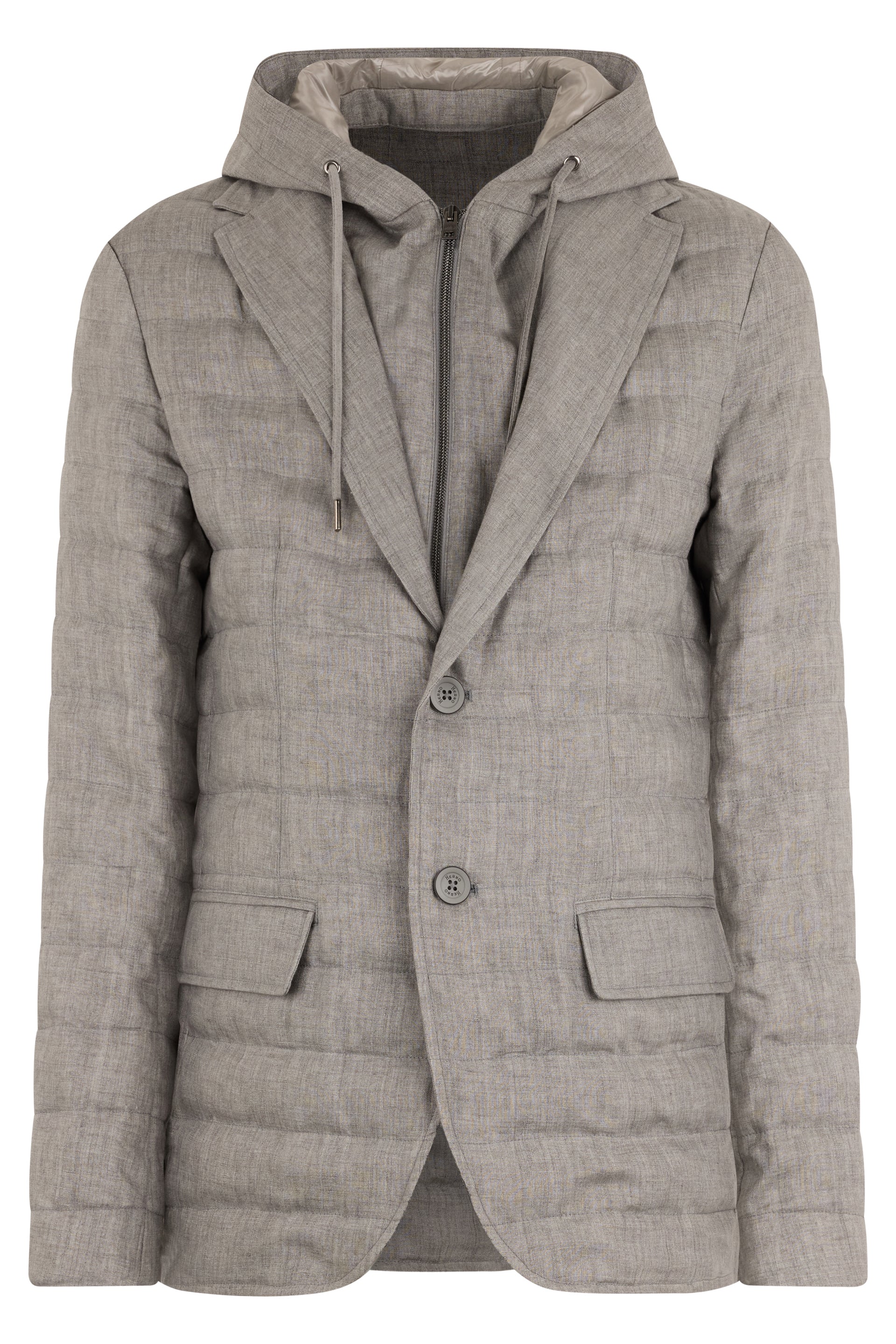 Elegant mud-colored jacket with hood, refined style