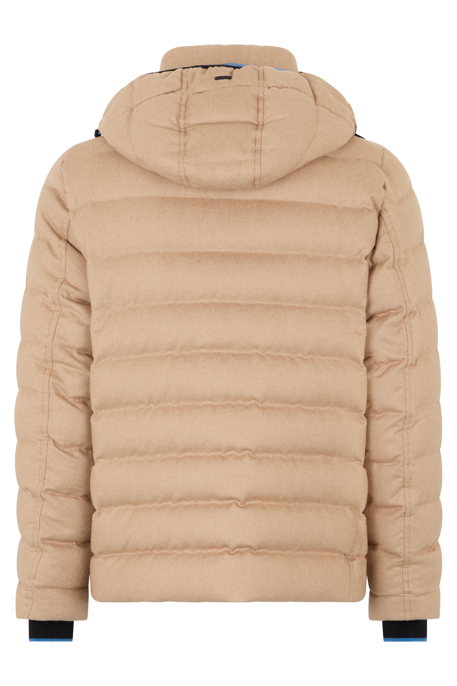 Beige padded jacket with hood and high collar