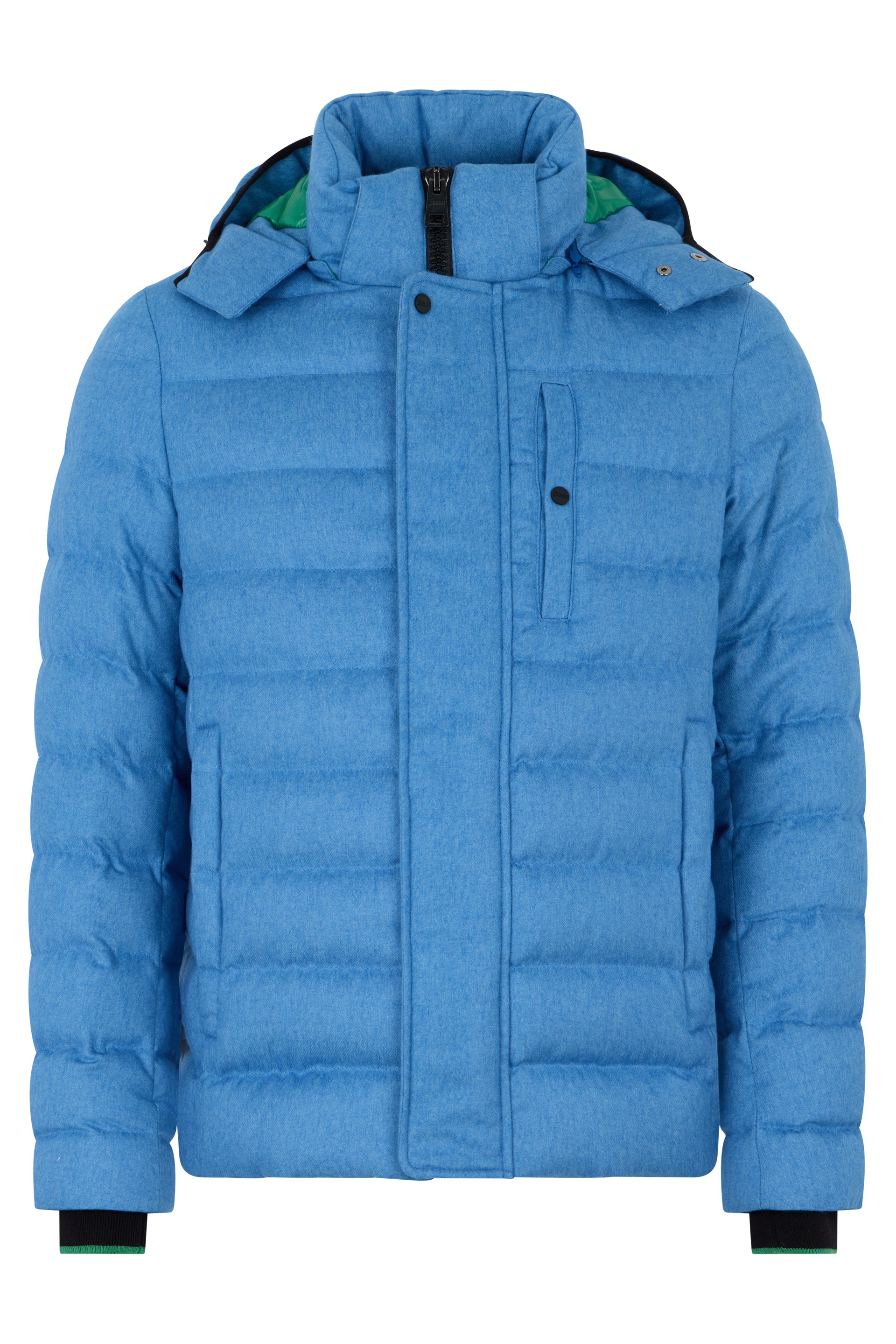 Blue padded jacket with modern hood