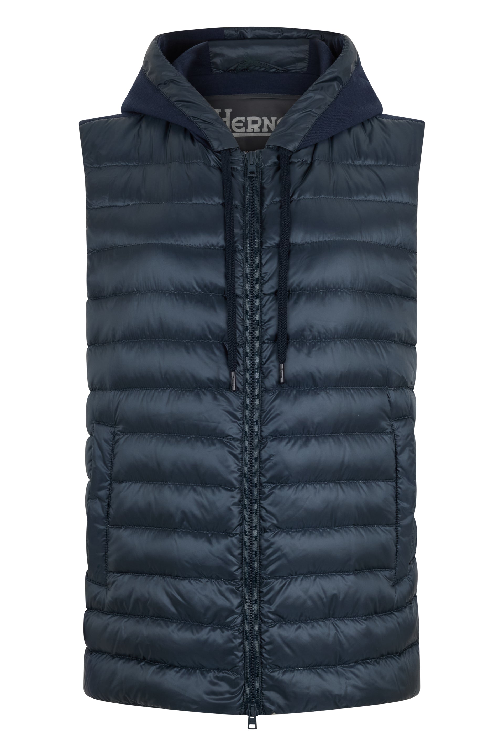 Padded vest with hood and fleece fabric inserts
