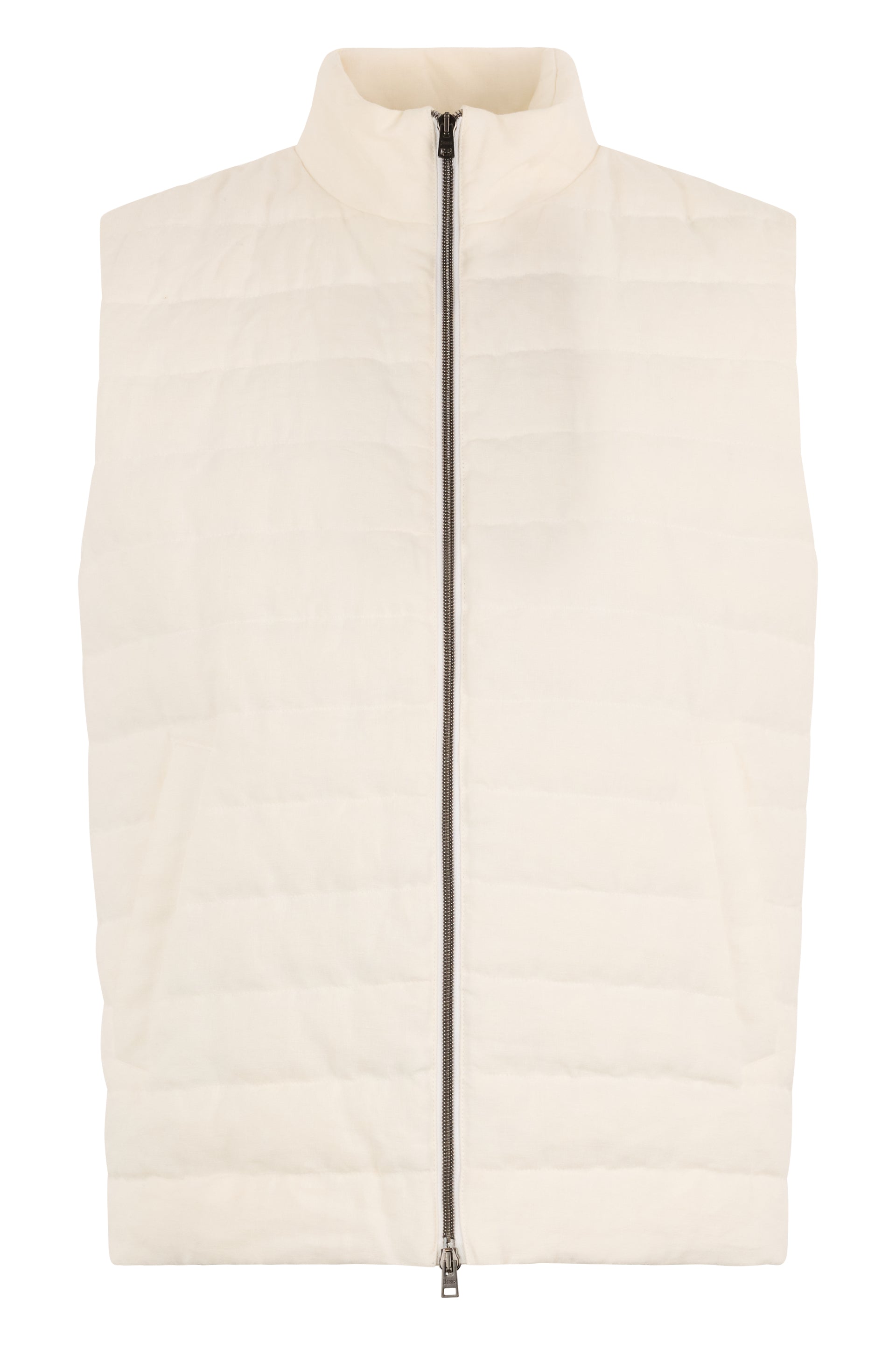 White cream-colored vest without sleeves, modern and versatile