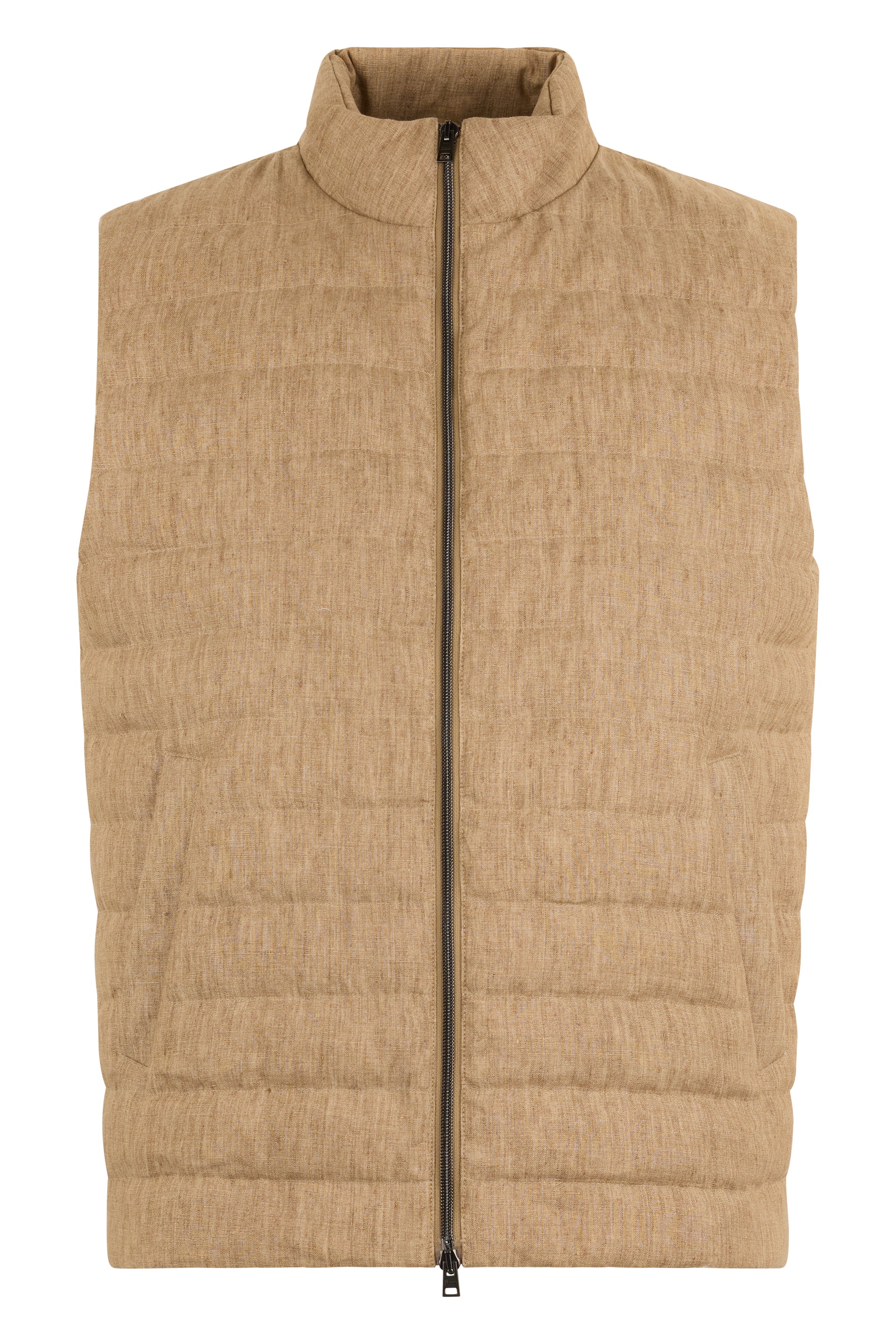 Beige quilted gilet with zip, versatile comfort