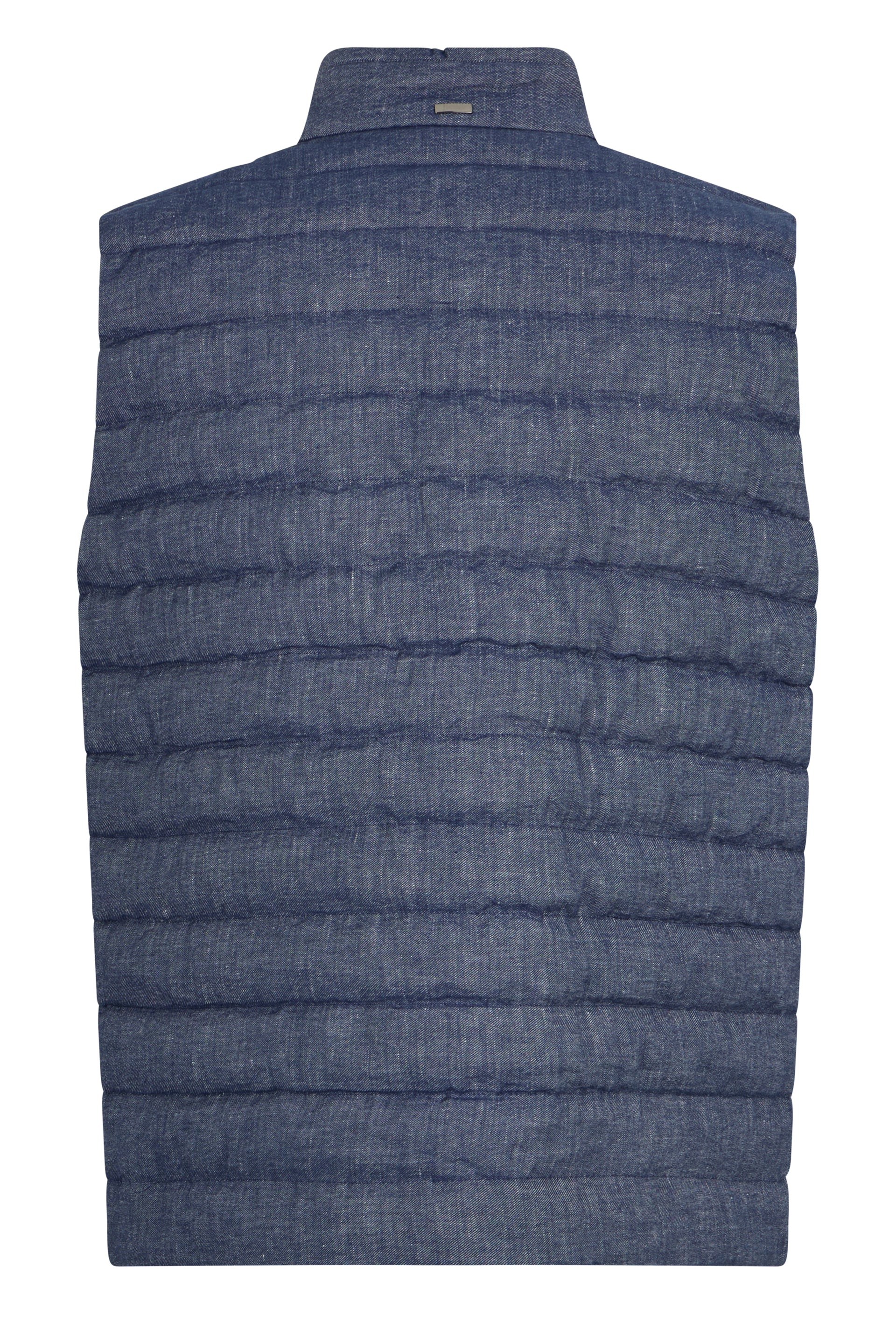 Blue quilted denim gilet with modern design