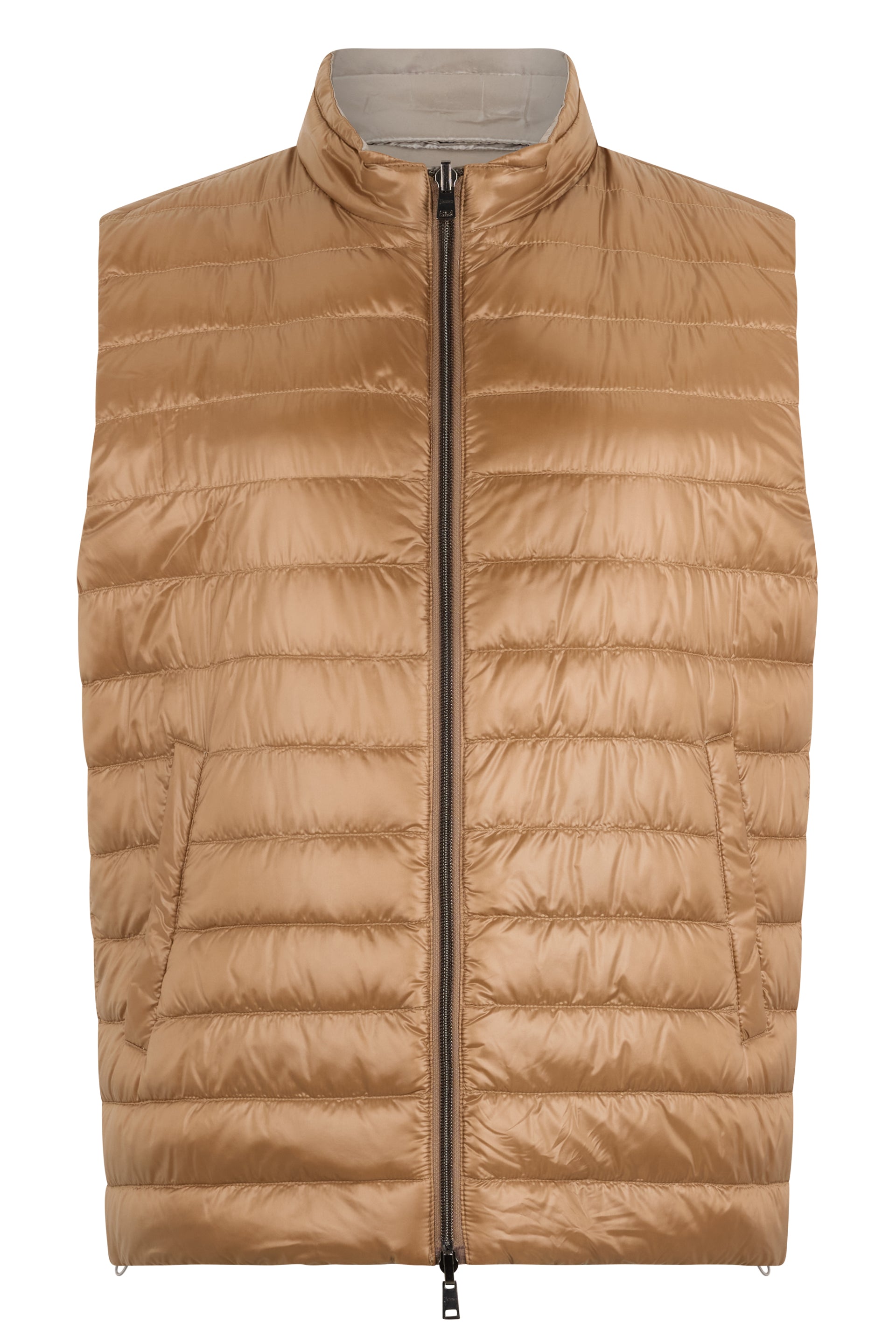 Padded gilet in beige color with zip and high neck