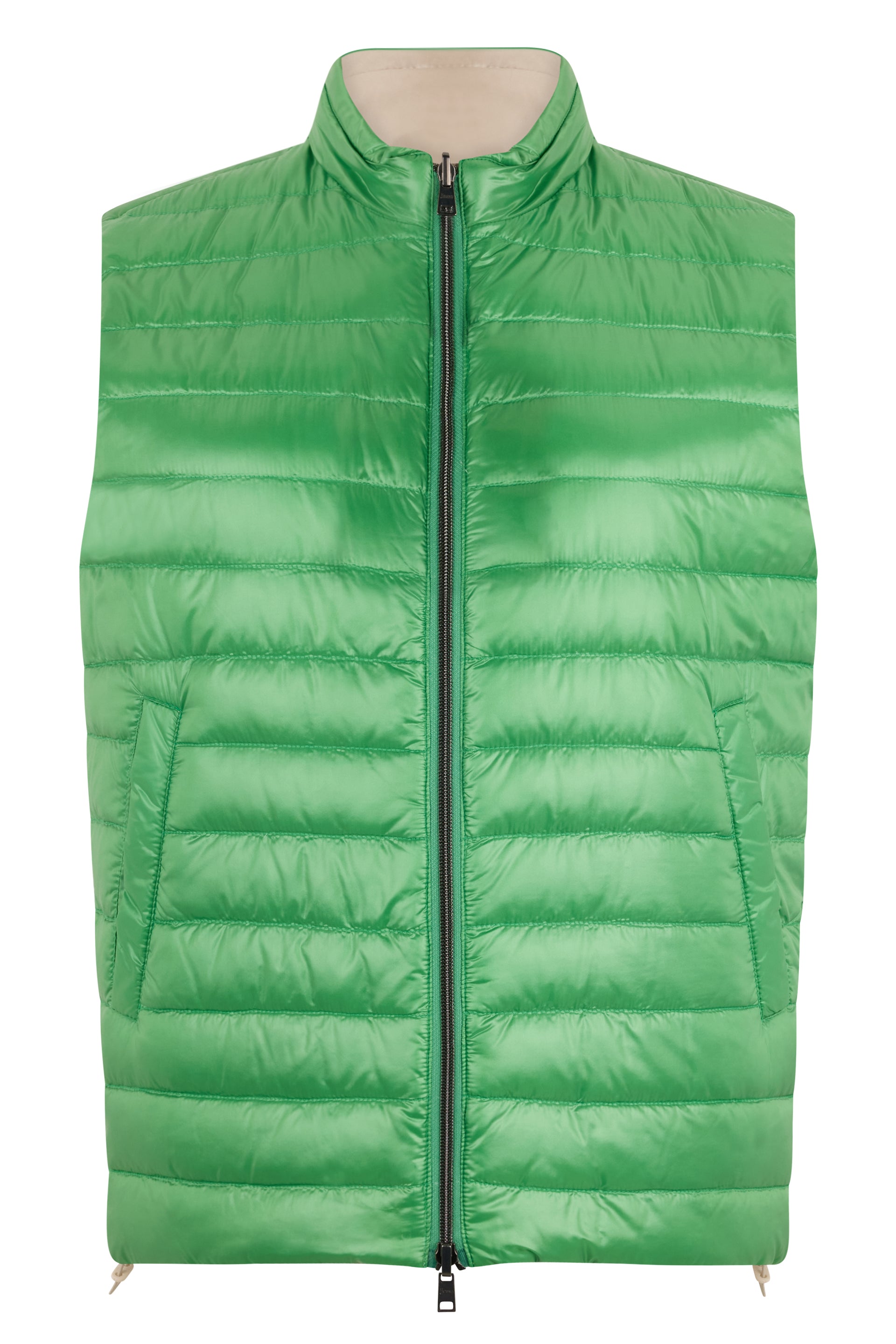 Green padded gilet with a minimalist and versatile design