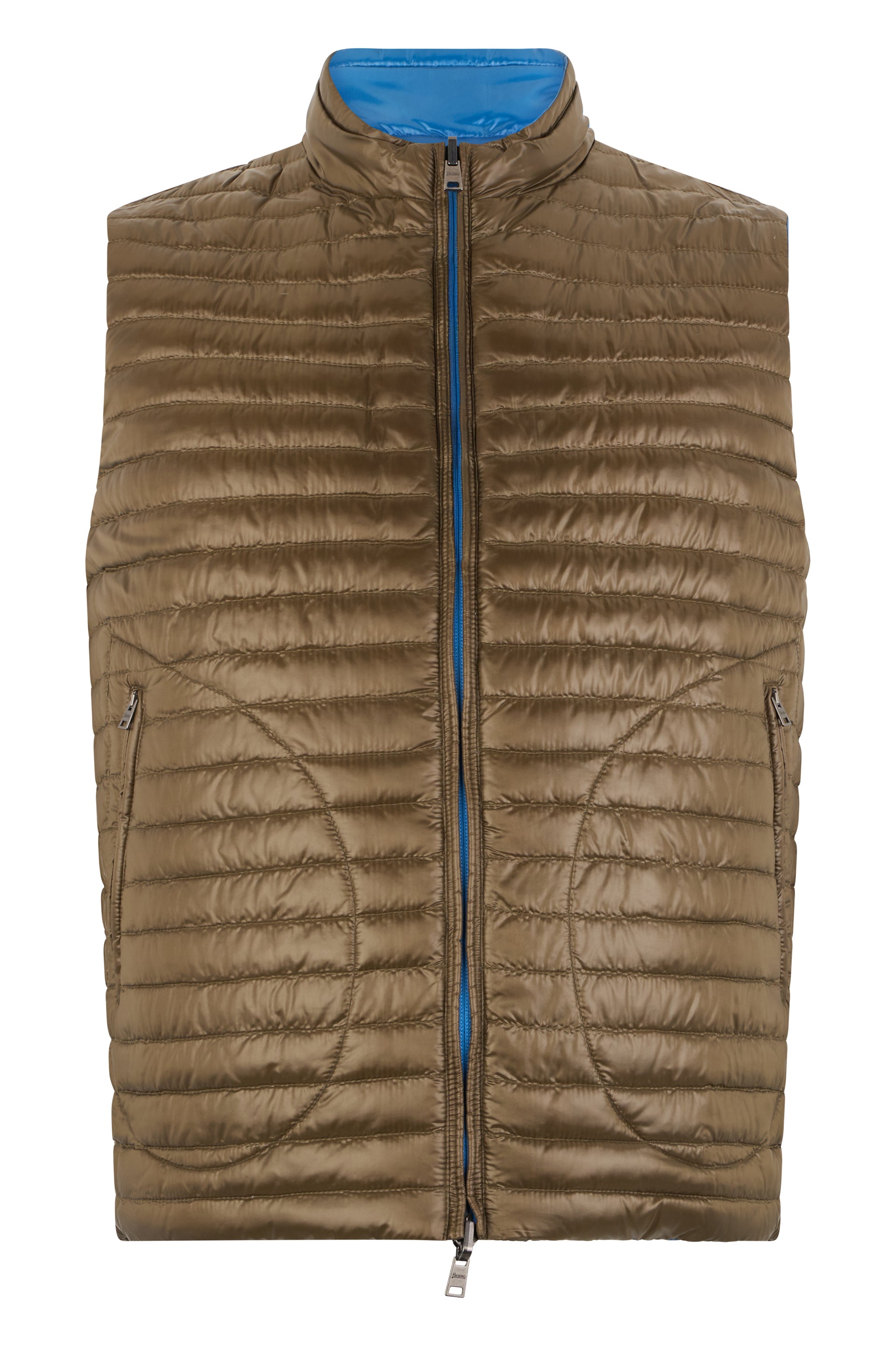 Padded vest in blue color with zip and high collar