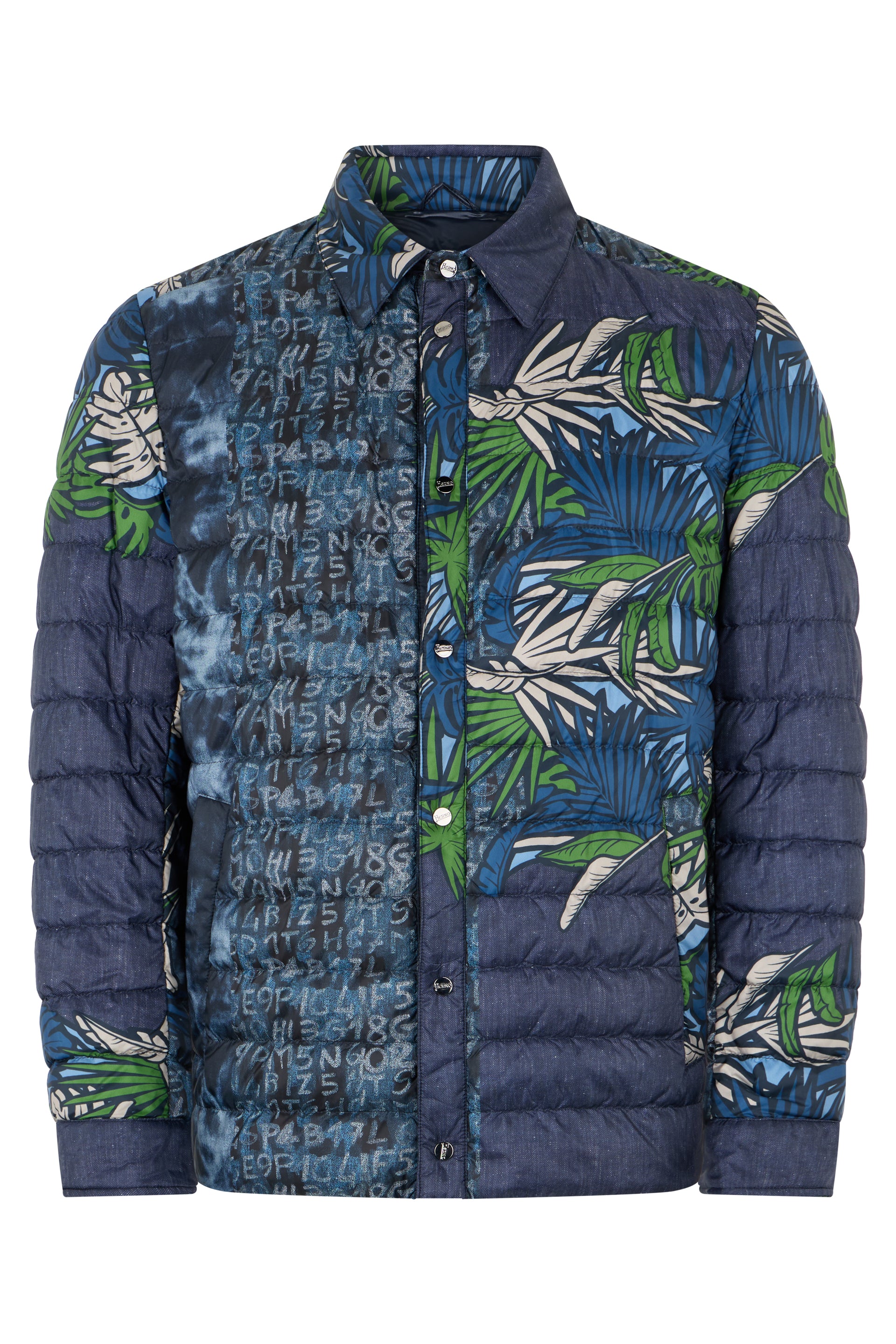 Blue padded jacket with contrasting print