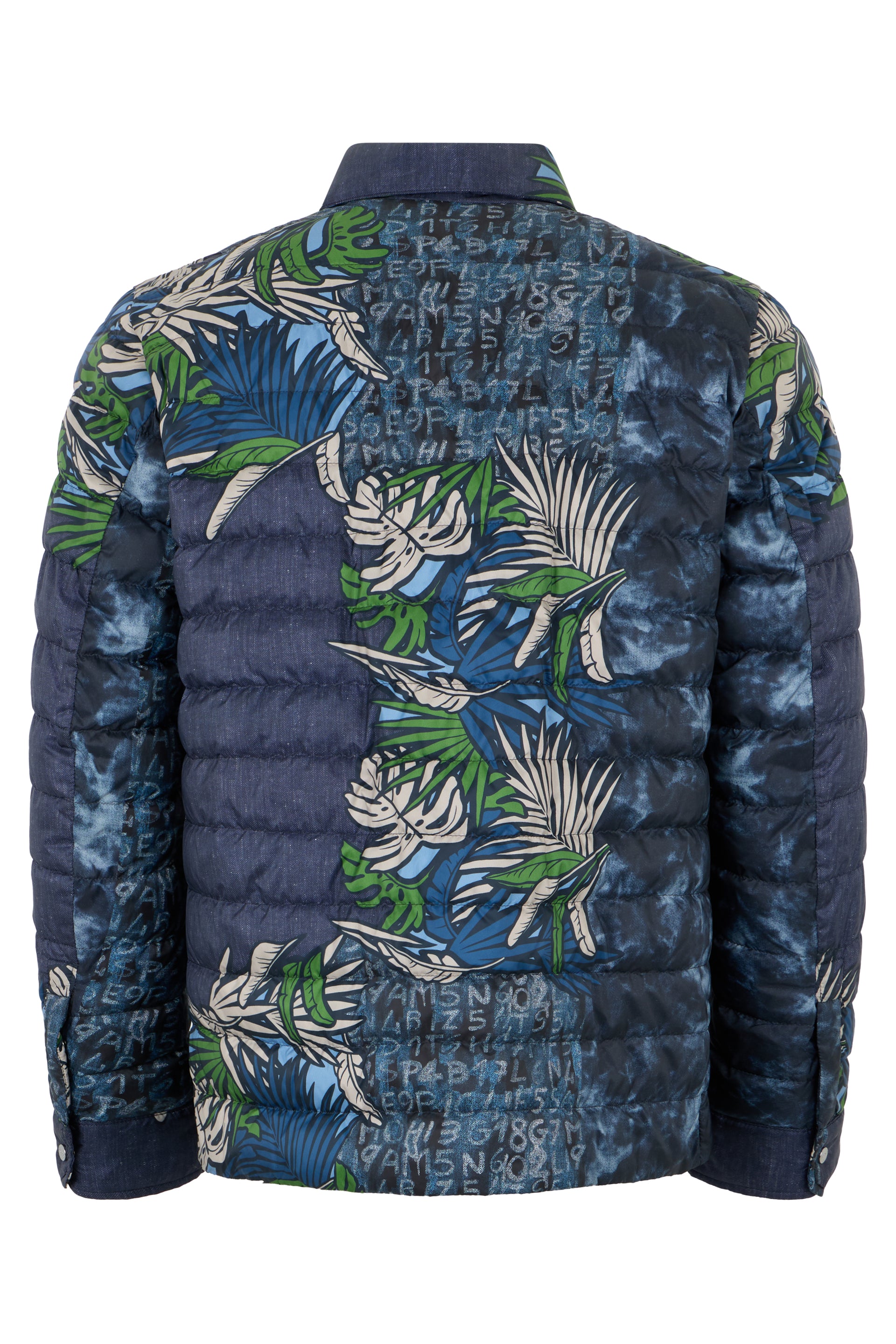 Blue padded jacket with contrasting print