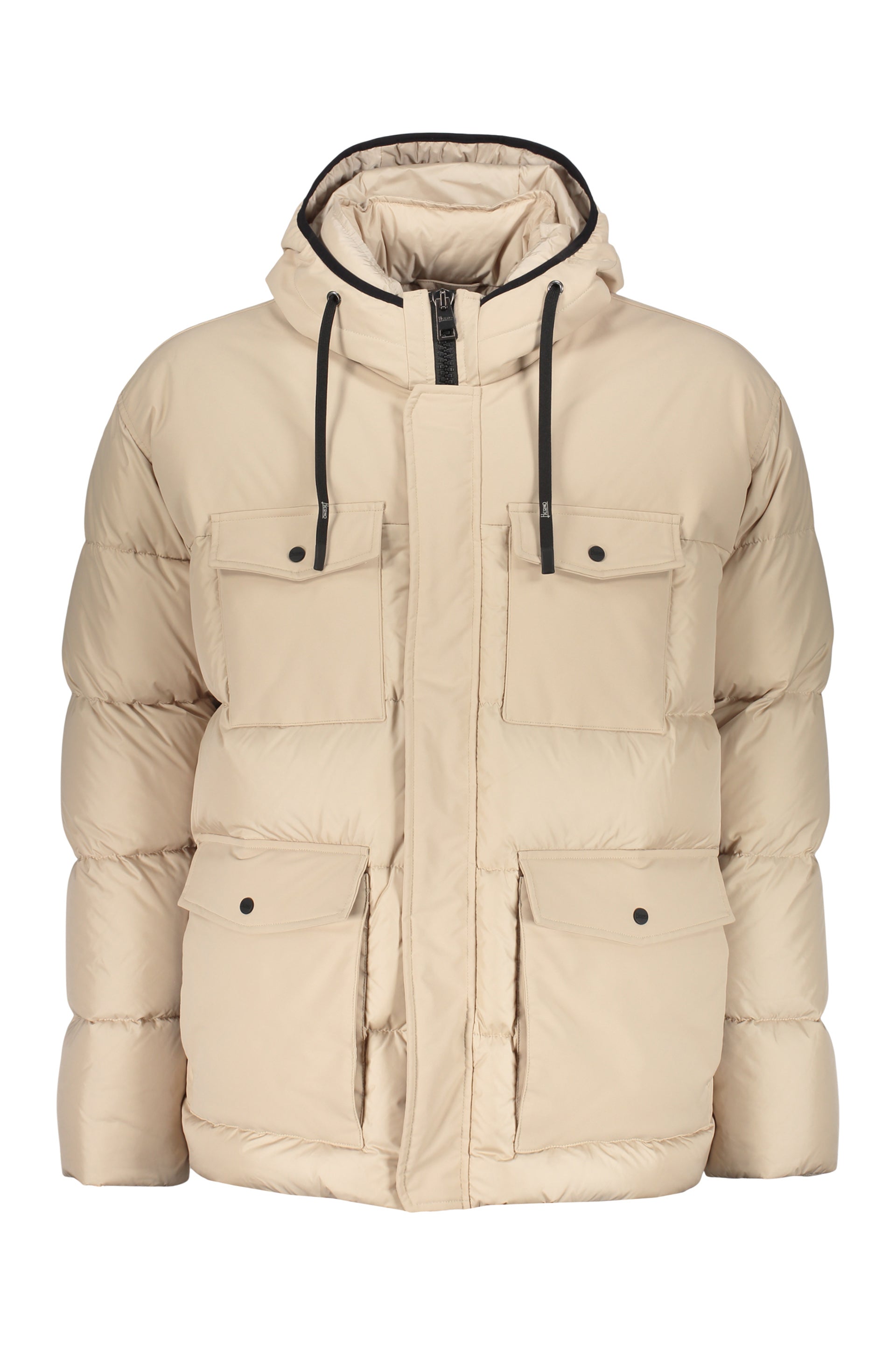 Beige padded jacket with adjustable hood