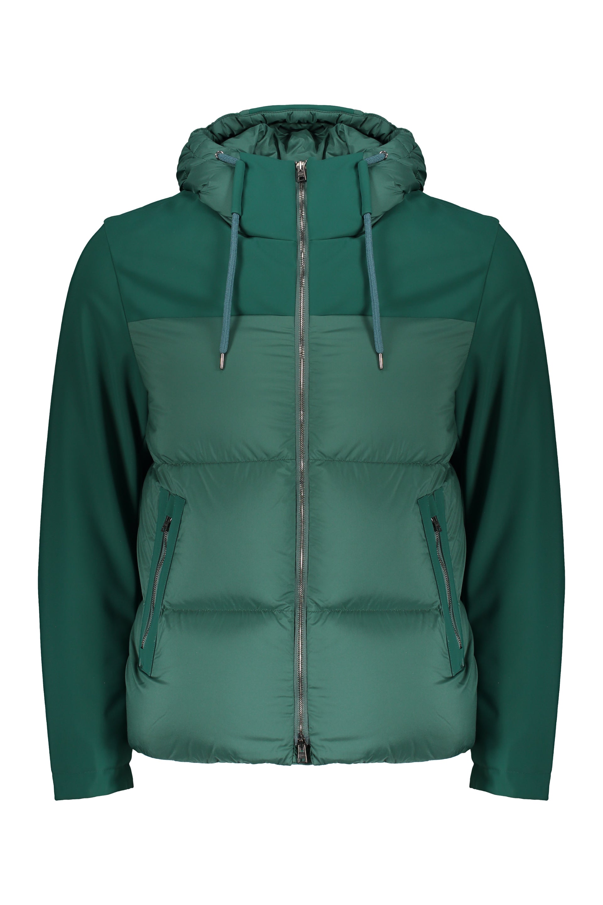 Modern green padded jacket with hood