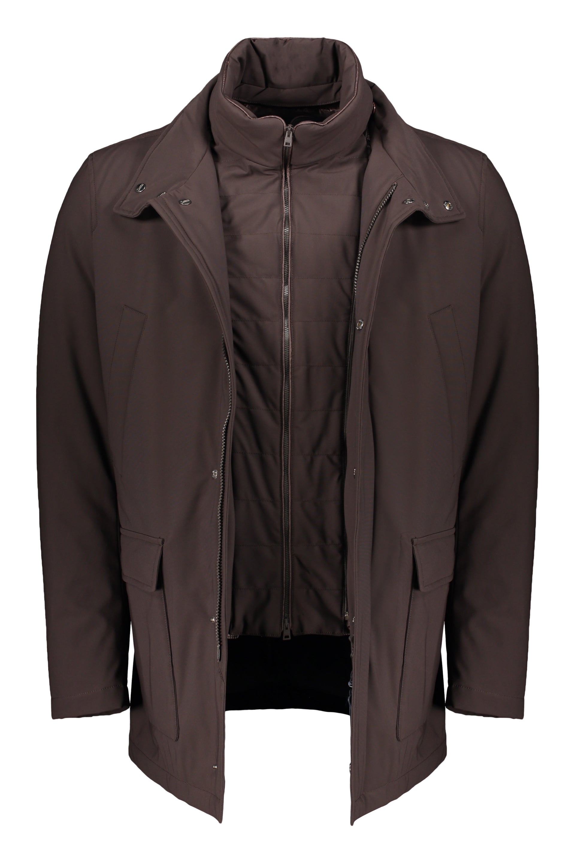 Brown padded jacket with adjustable hood