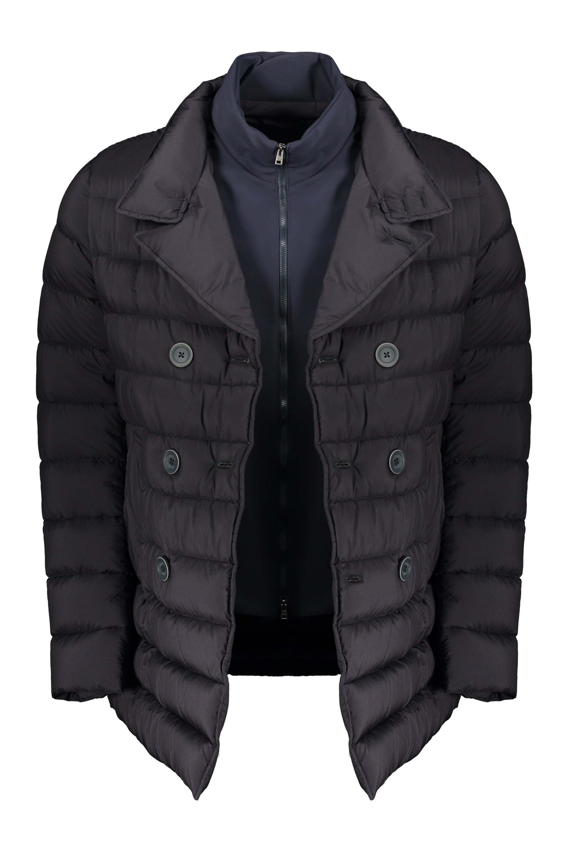 Black padded jacket with double-breasted closure