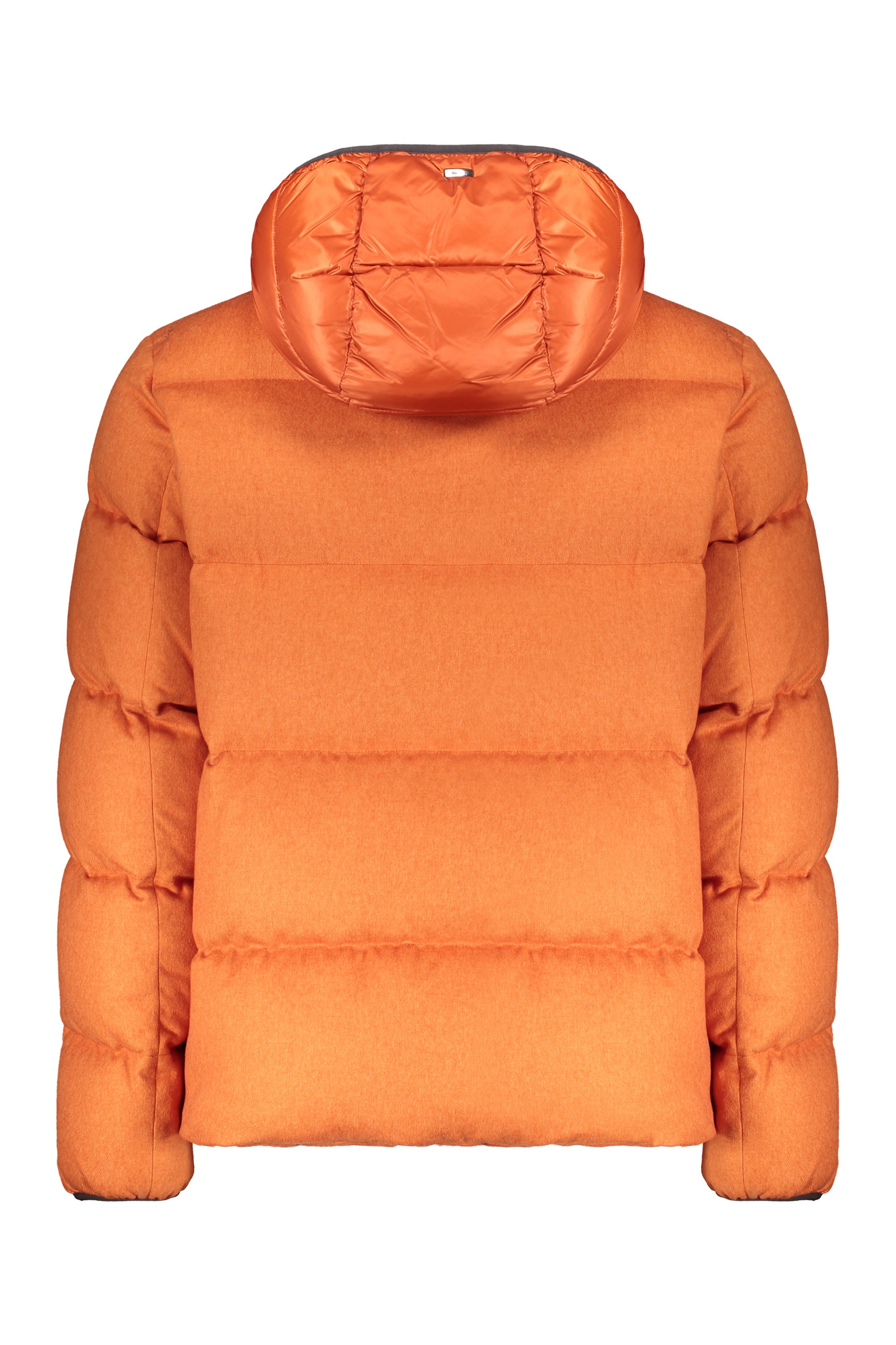 Orange down jacket with hood