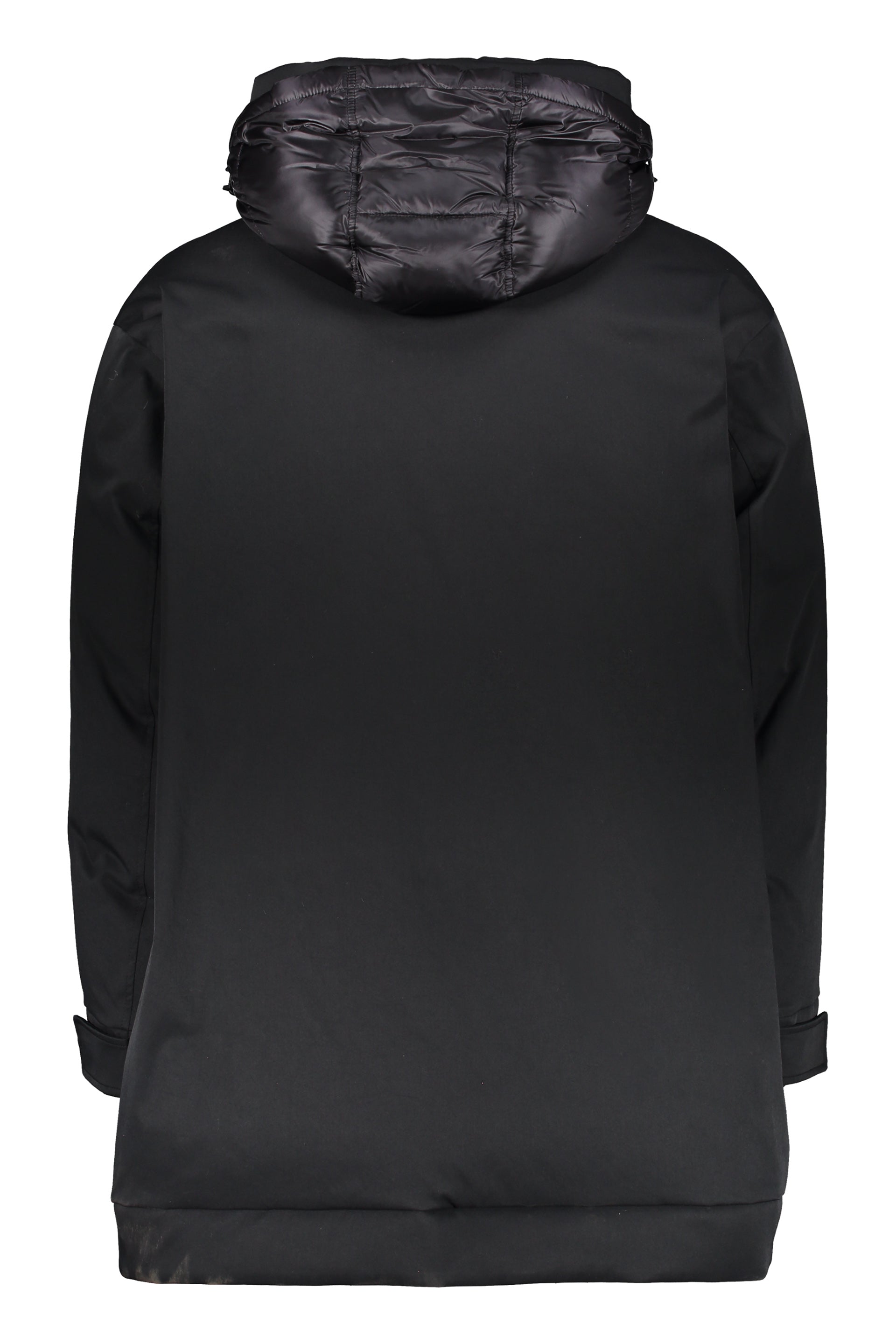 Black jacket with adjustable hood