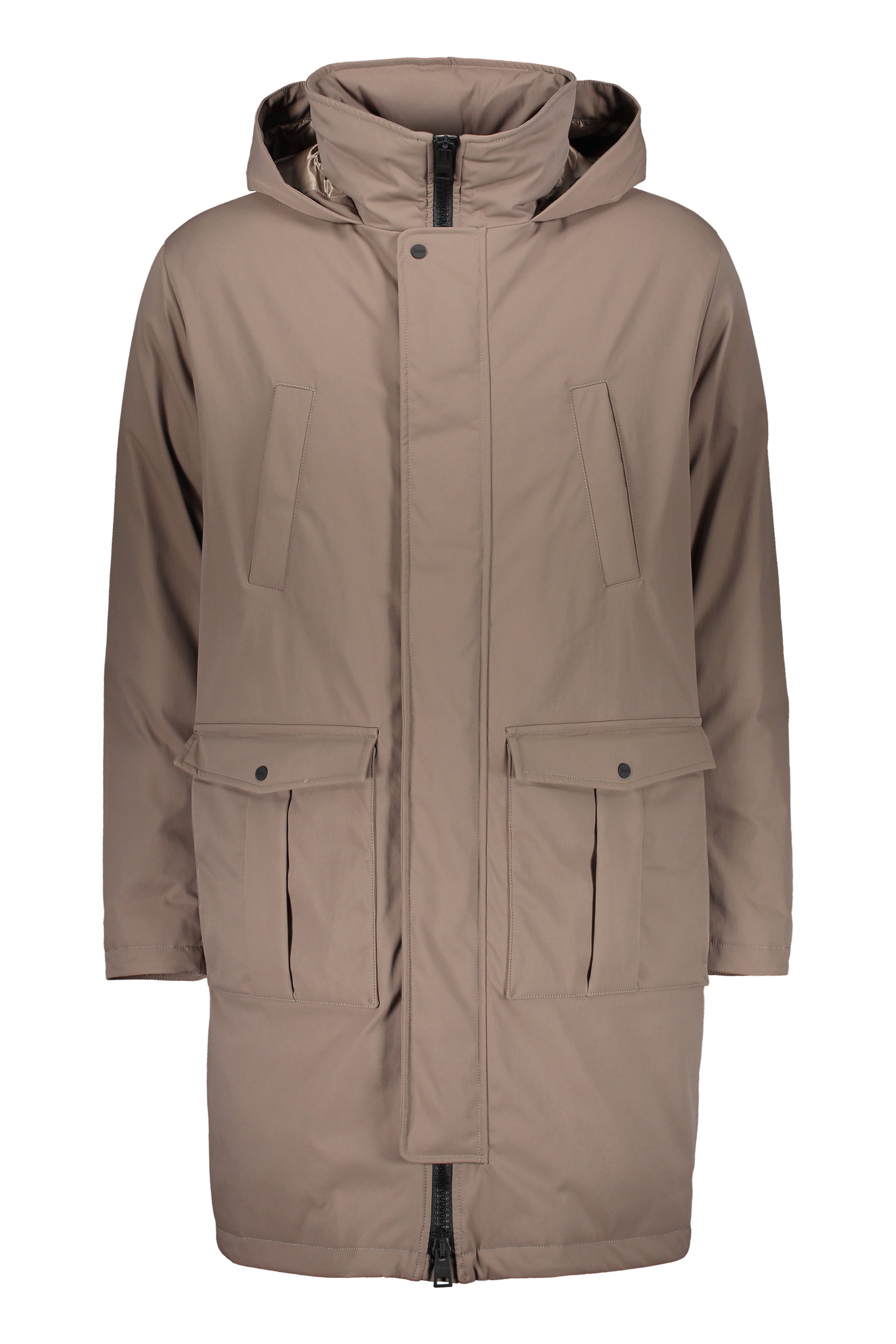 Beige jacket with hood and pockets