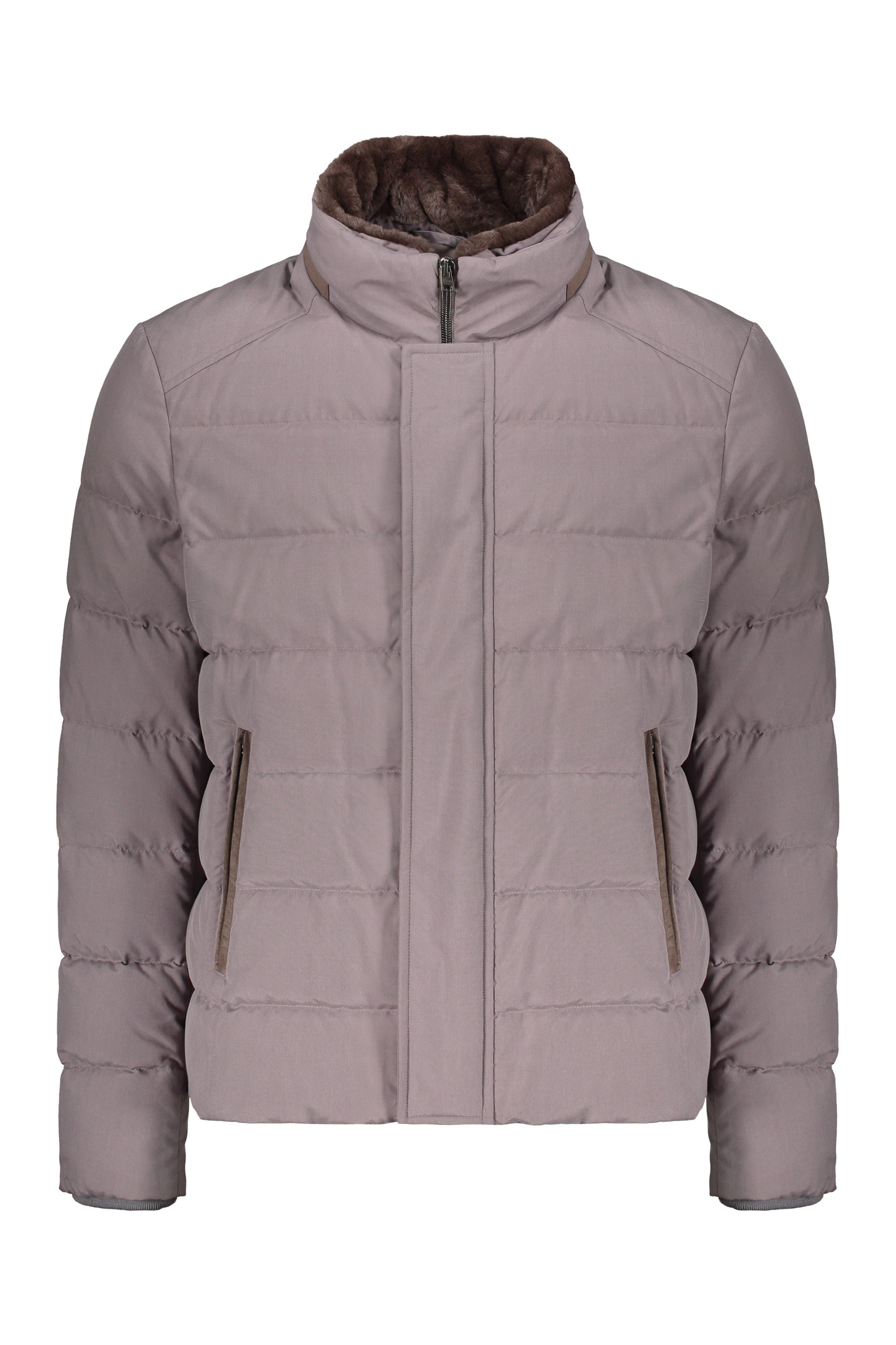 Down jacket with zipper and automatic buttons