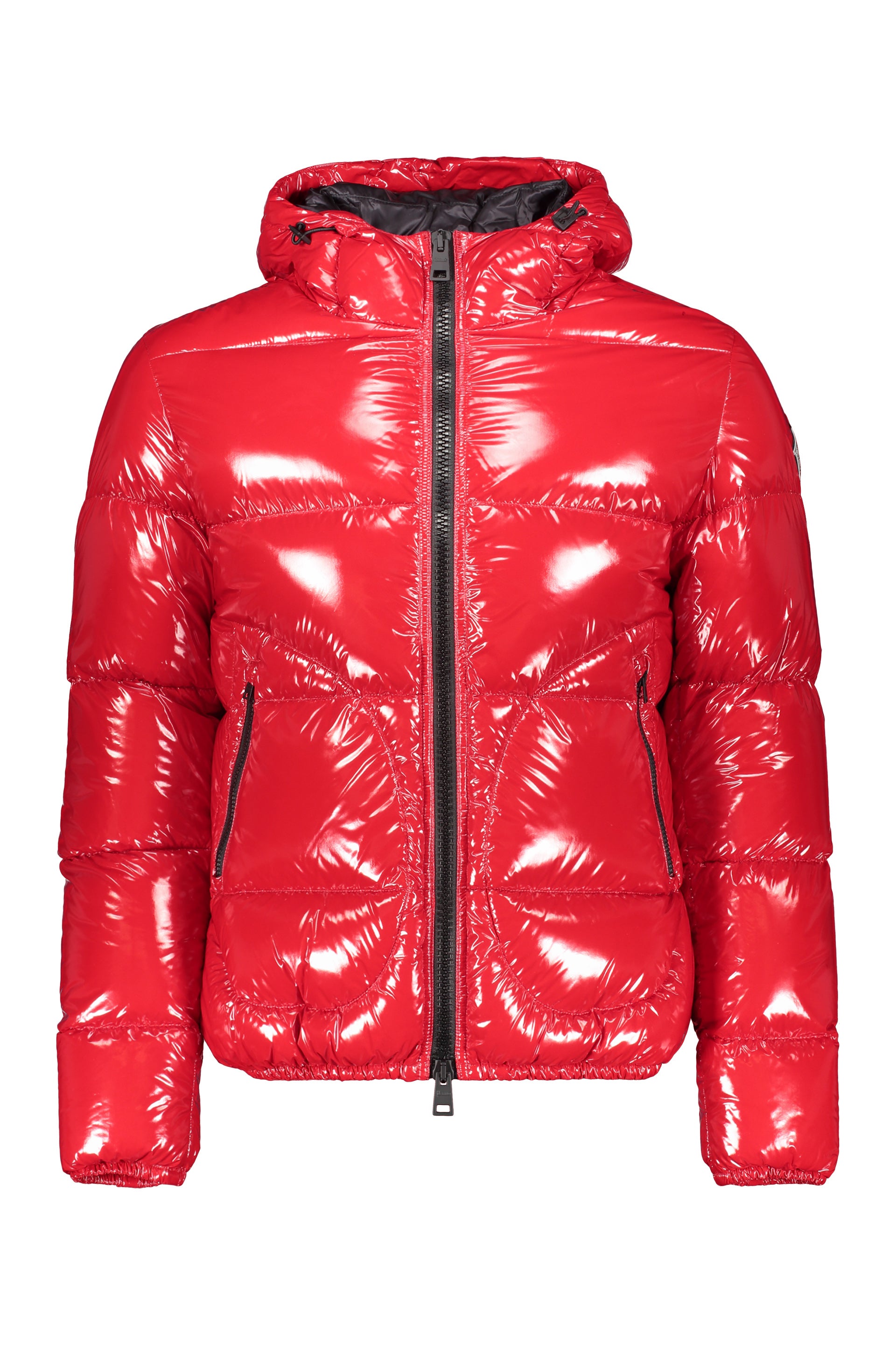Hooded shiny down jacket