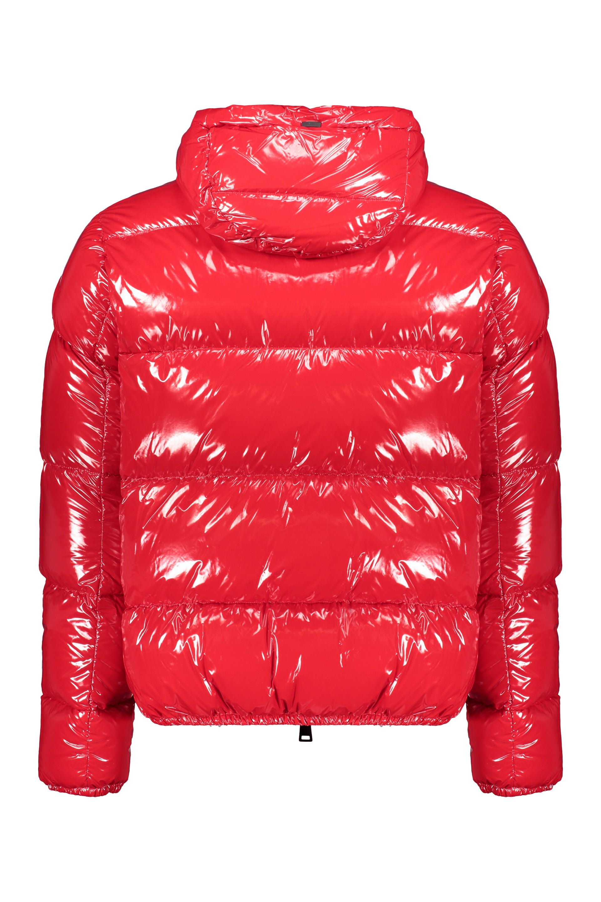 Hooded shiny down jacket