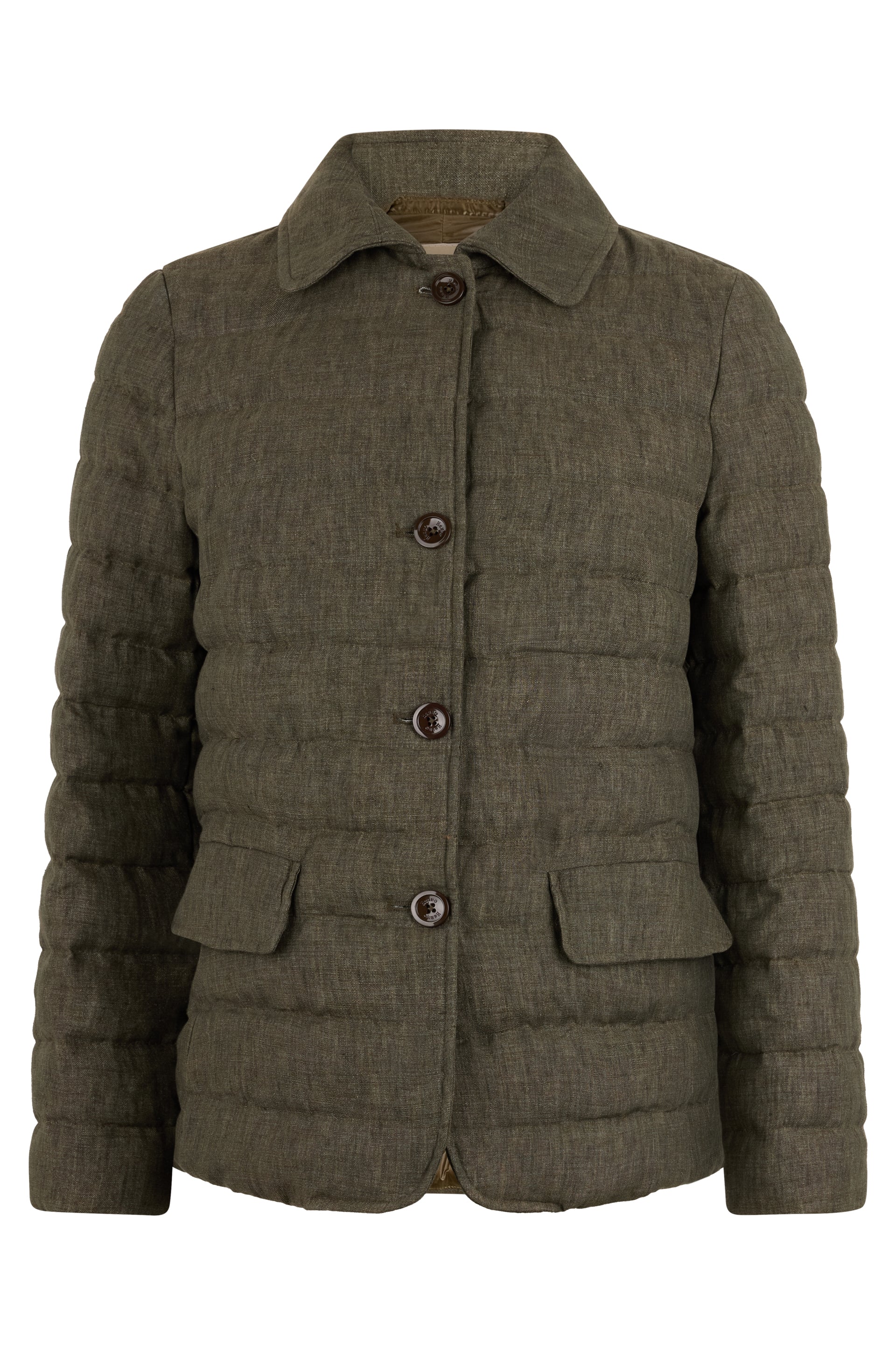 Padded khaki down jacket with versatile and chic design