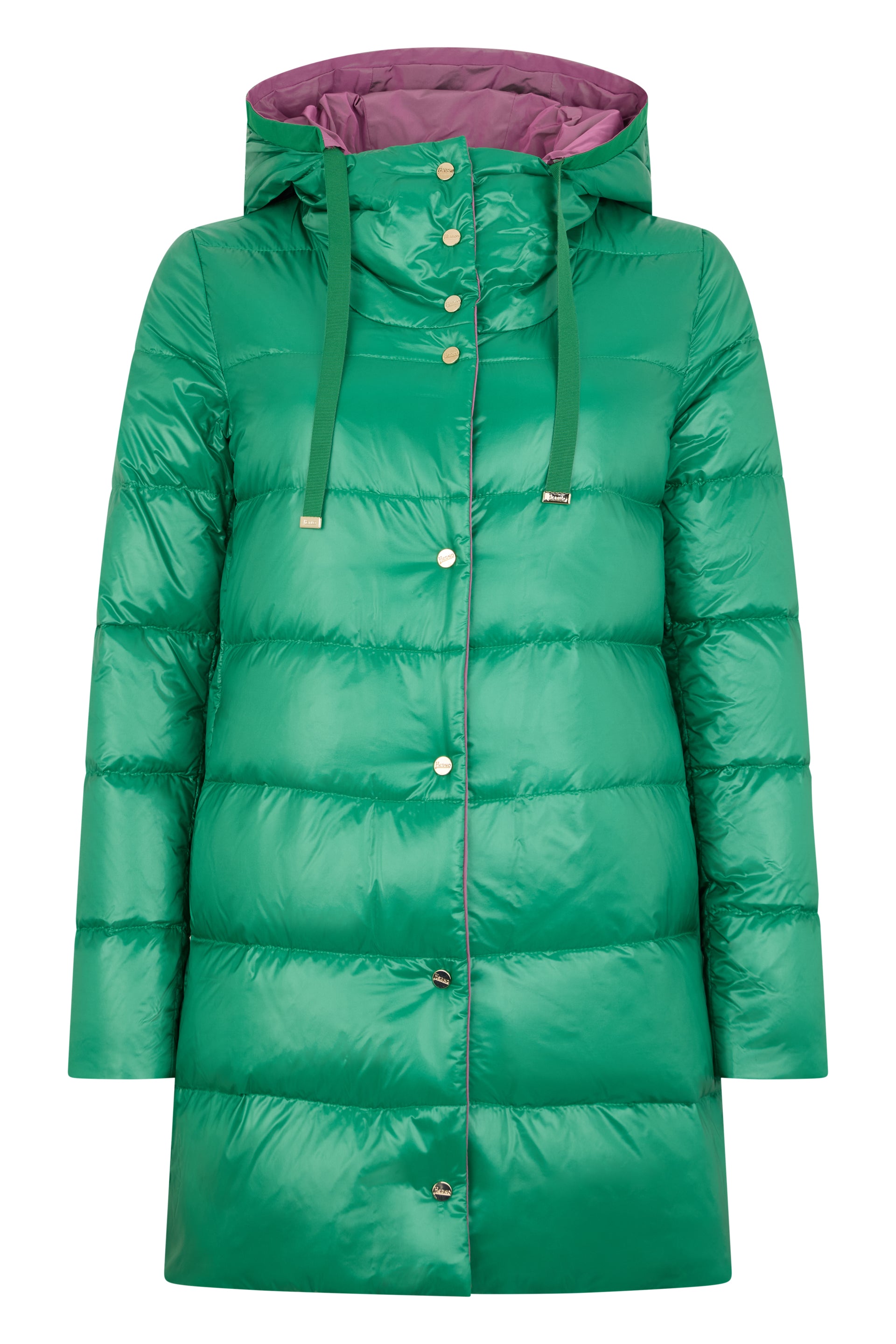 Bright green padded jacket with elegant hood