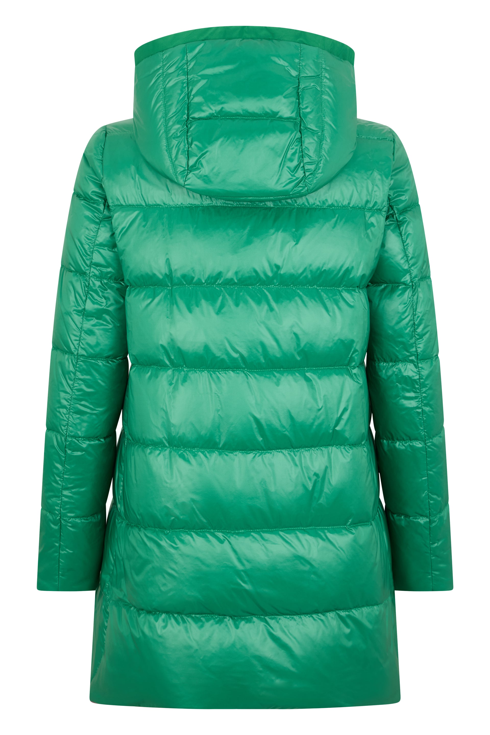 Bright green padded jacket with elegant hood