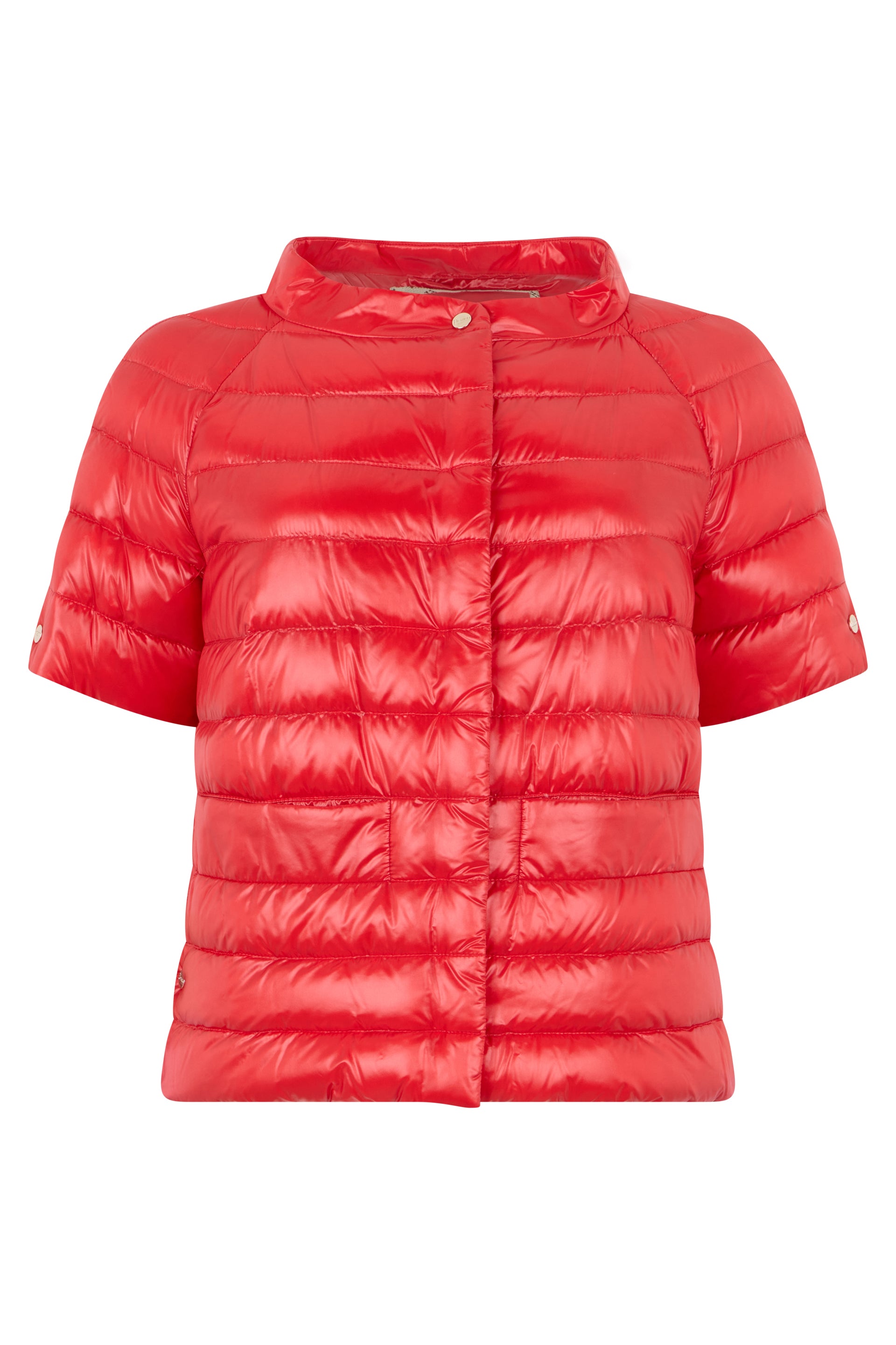 Padded jacket with short sleeves in a vibrant red color