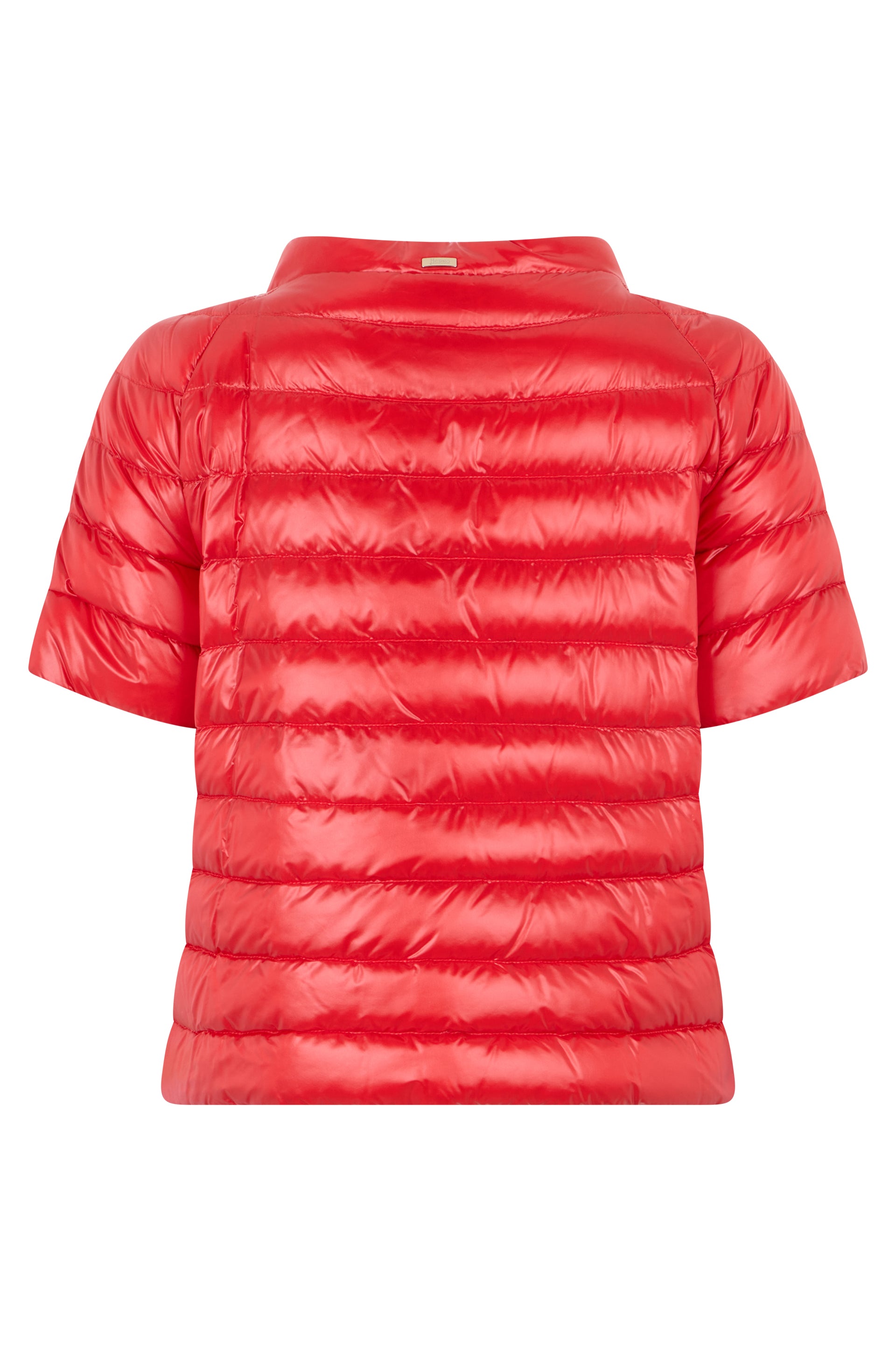 Padded jacket with short sleeves in a vibrant red color