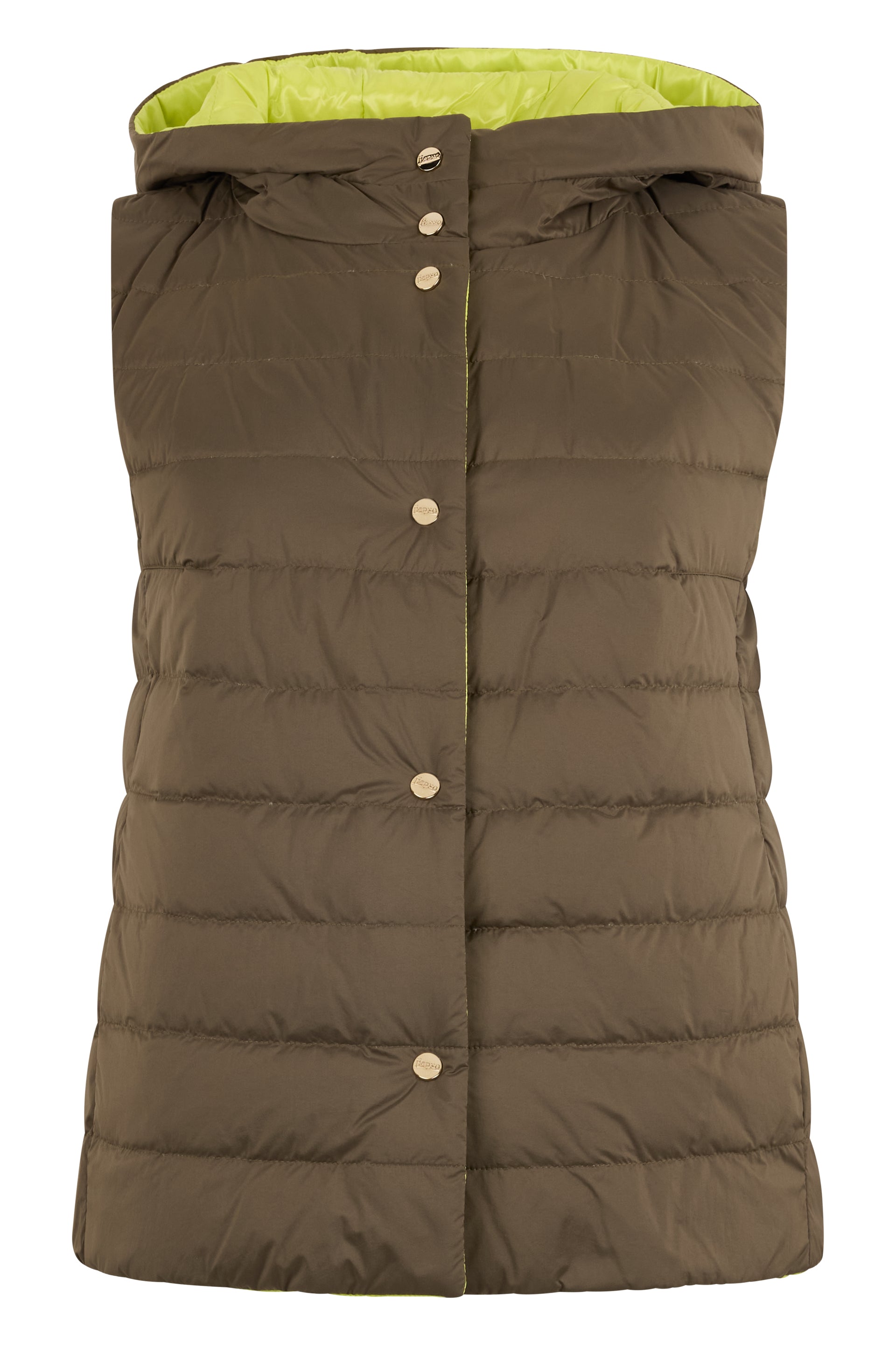 Padded vest in khaki green tones, comfortable and versatile