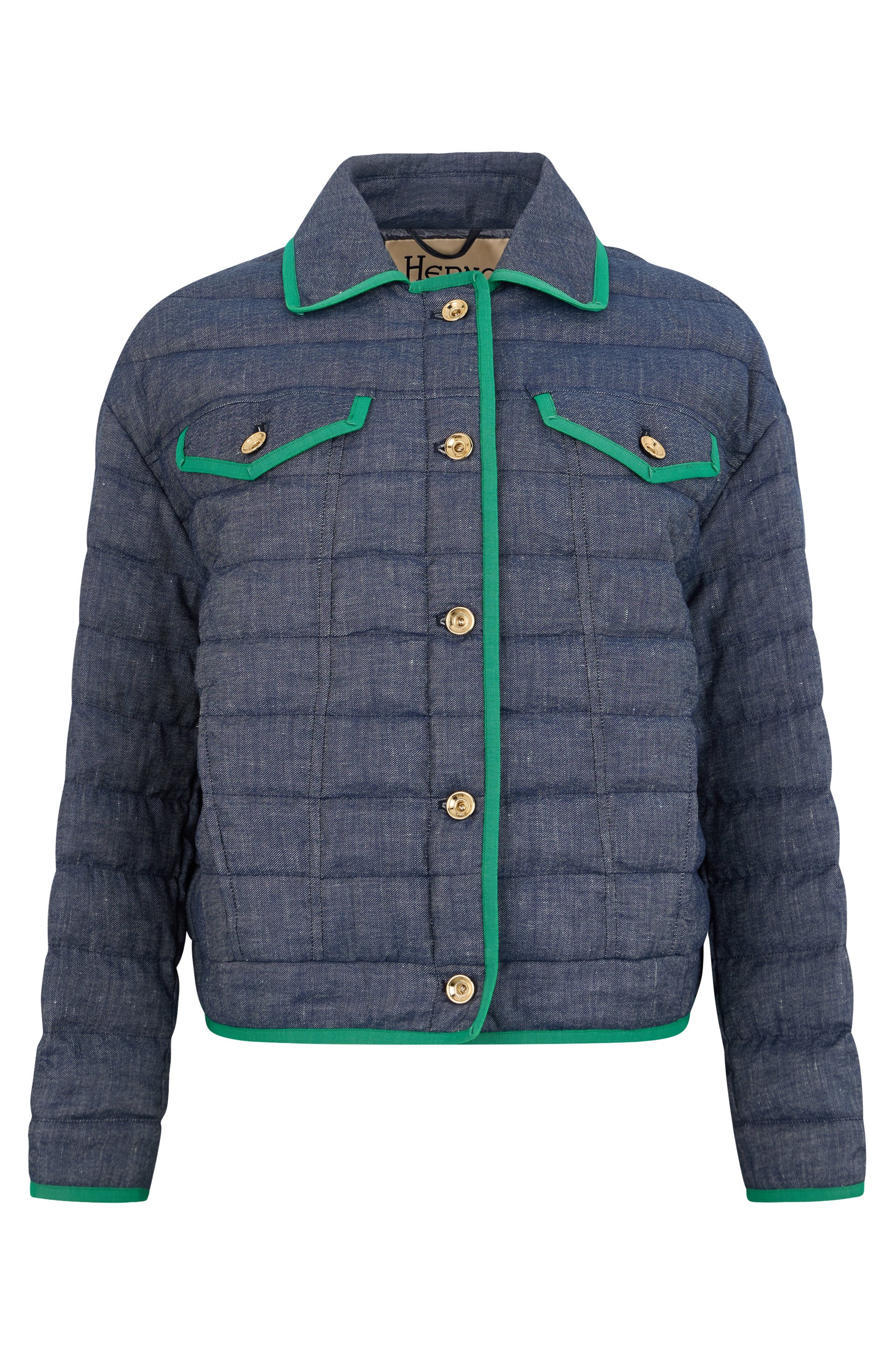 Modern blue padded jacket with practical pockets