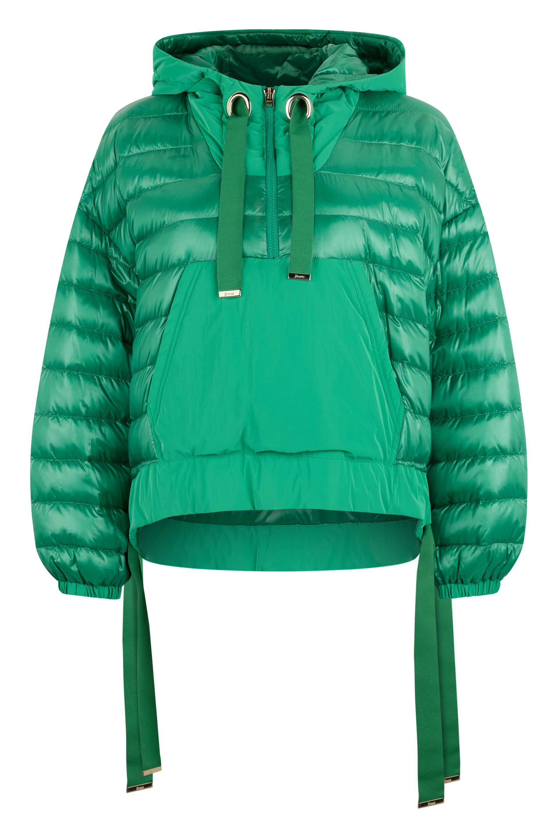 Bright green down jacket with hood