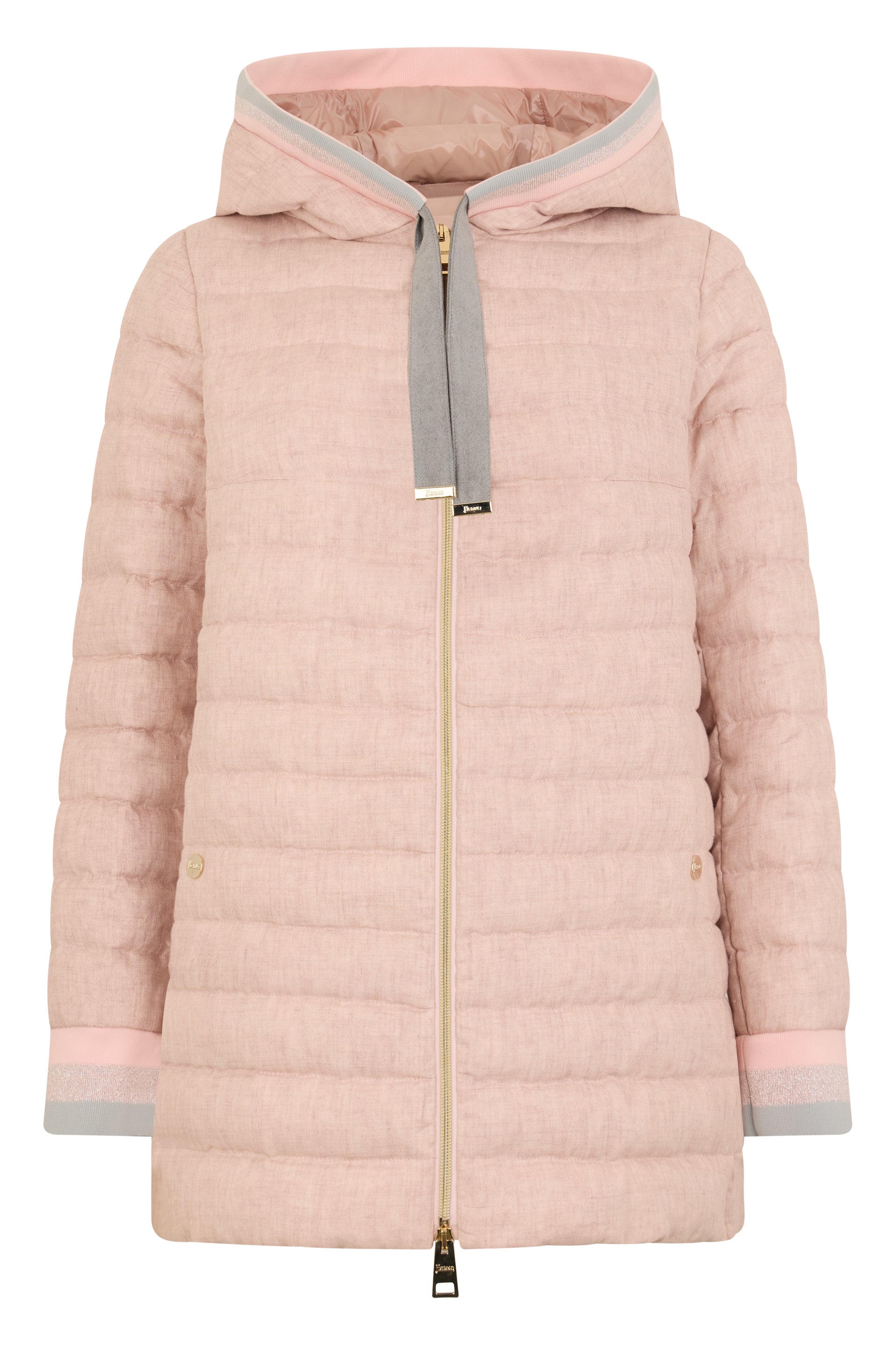Light pink quilted jacket with hood
