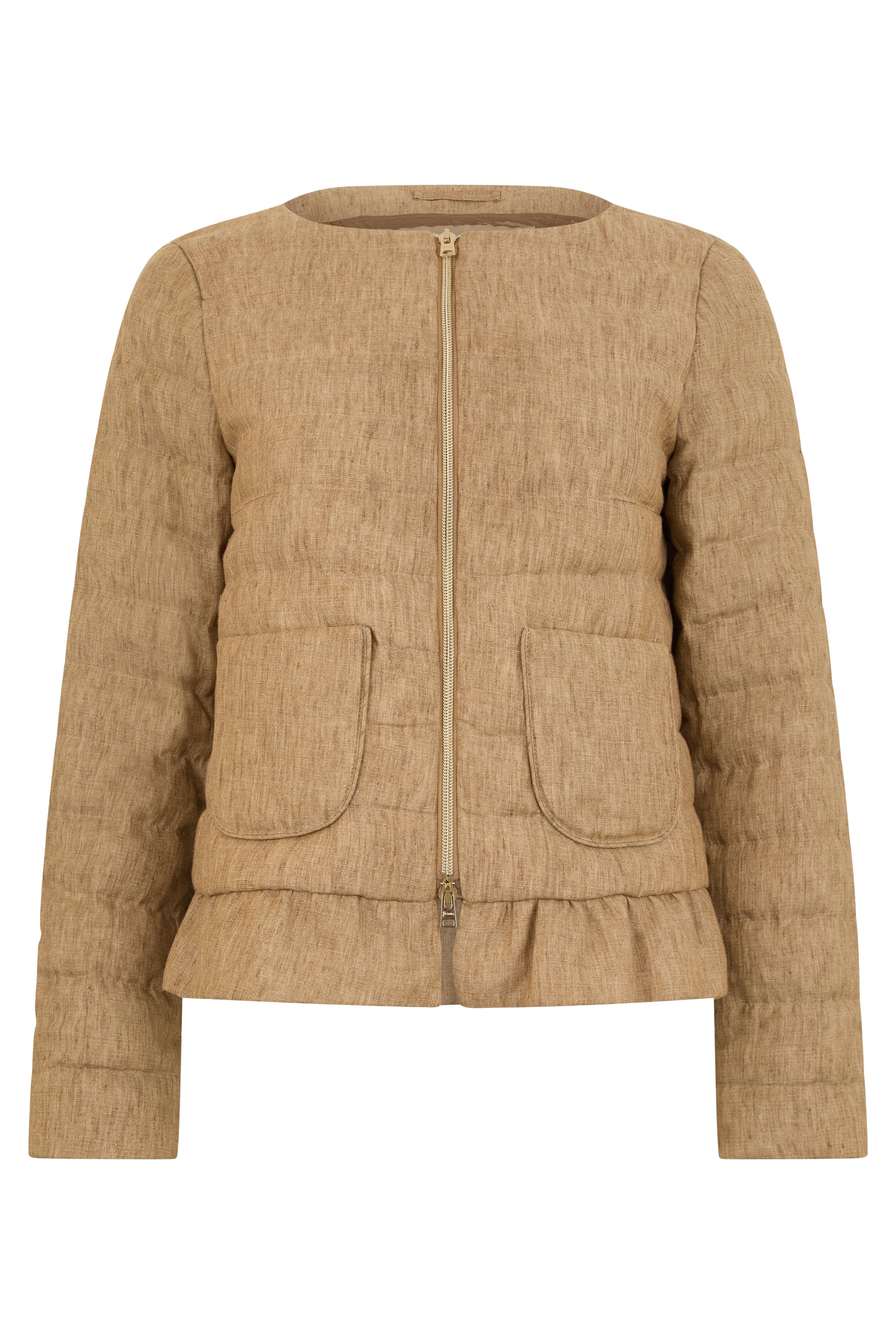 Elegant beige jacket with a ruffle at the waist